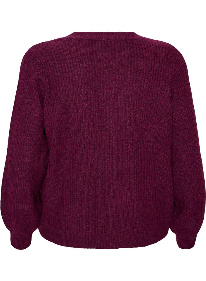 Cardigan avec col en V et texture c&ocirc;tel&eacute;e, Violet, Packshot image number 1