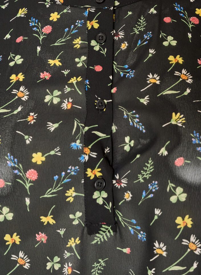 Blouse avec imprim&eacute; int&eacute;gral et patte de boutonnage courte, Noir, Packshot image number 2