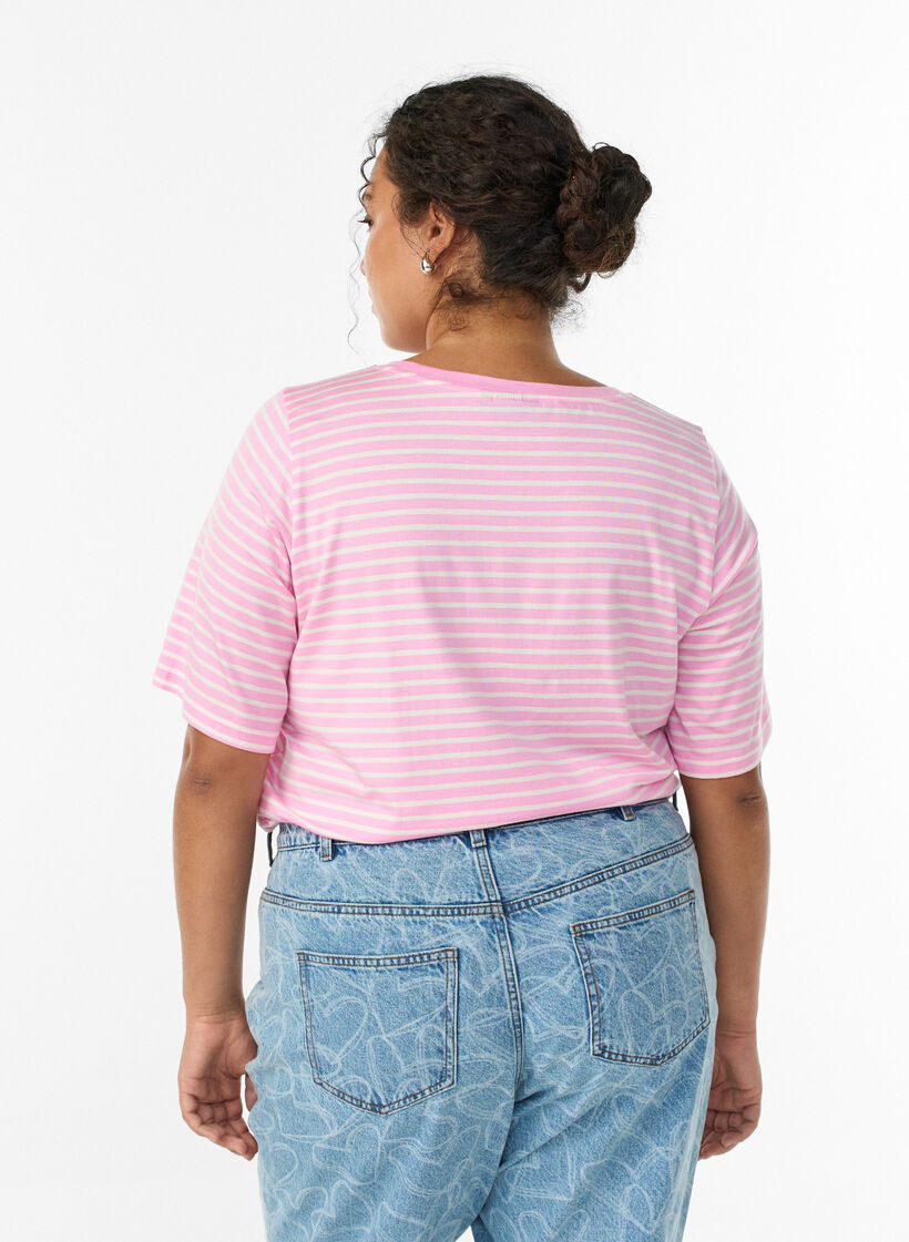 T-shirt en TENCEL&trade; Lyocell &agrave; rayures, Rose, Model image number 1