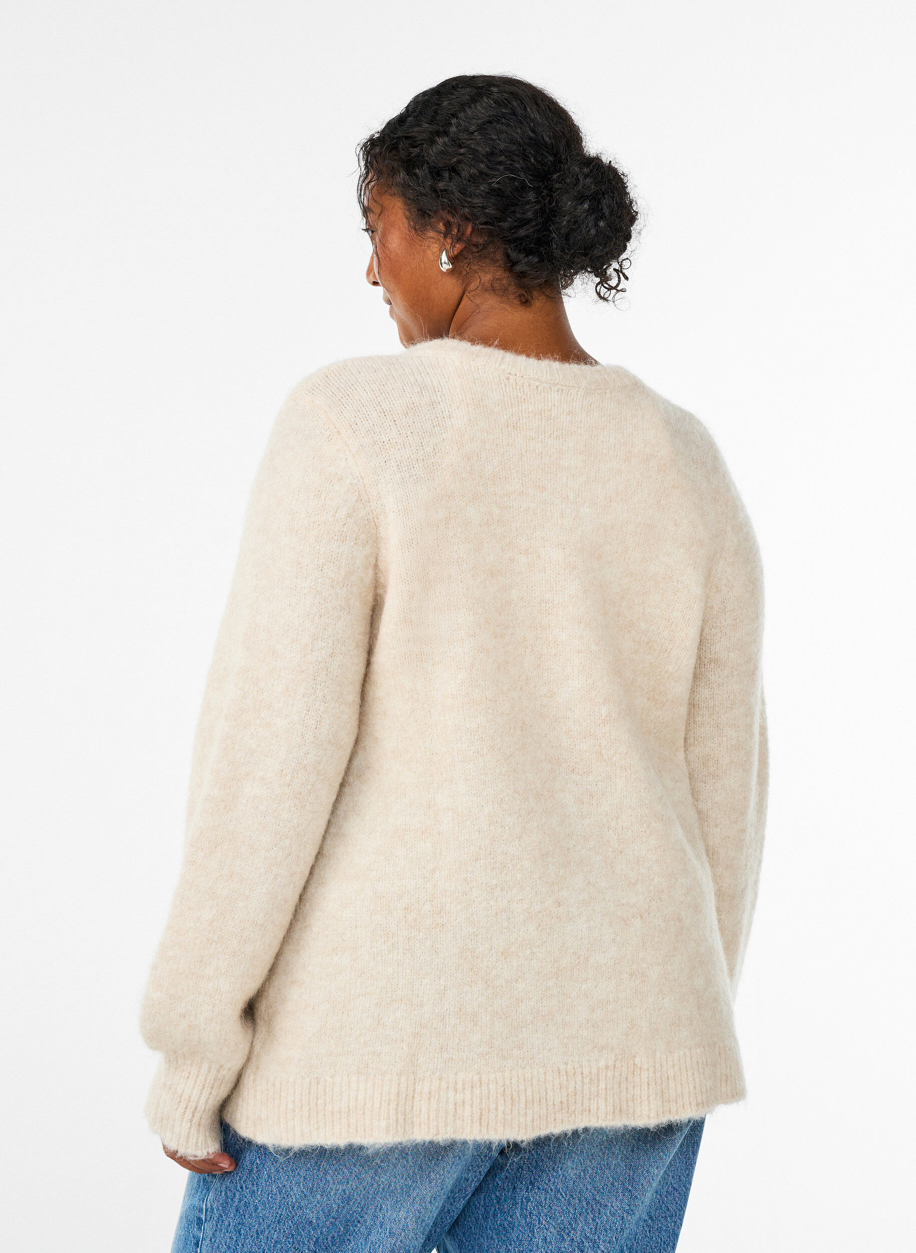 Zizzi Cardigan en laine et alpaga avec boutons d&eacute;coratifs, Beige, Model image number 2
