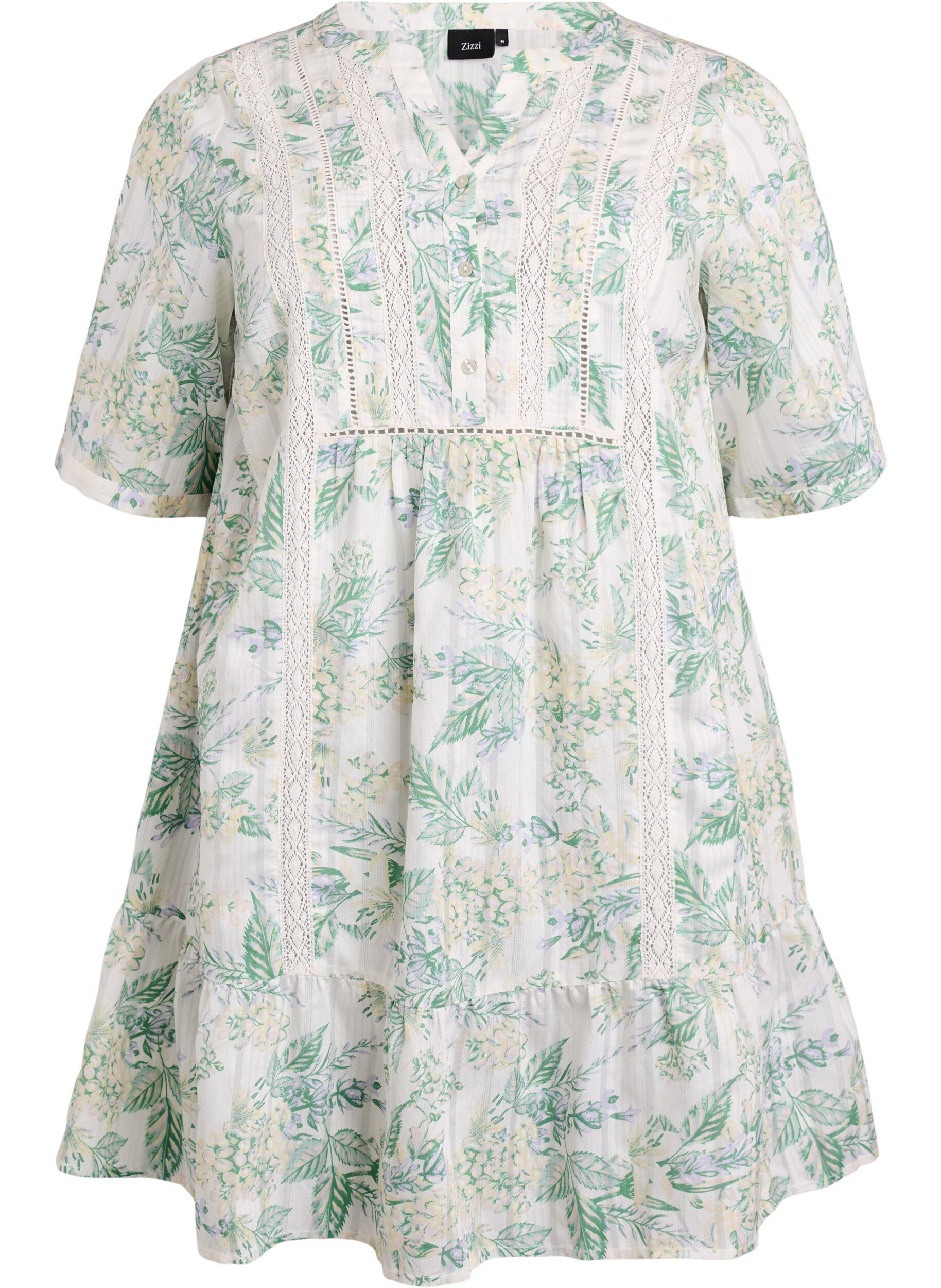 Zizzi Robe courte en viscose avec bordure en dentelle et coupe trap&egrave;ze, Blanc, Packshot image number 0
