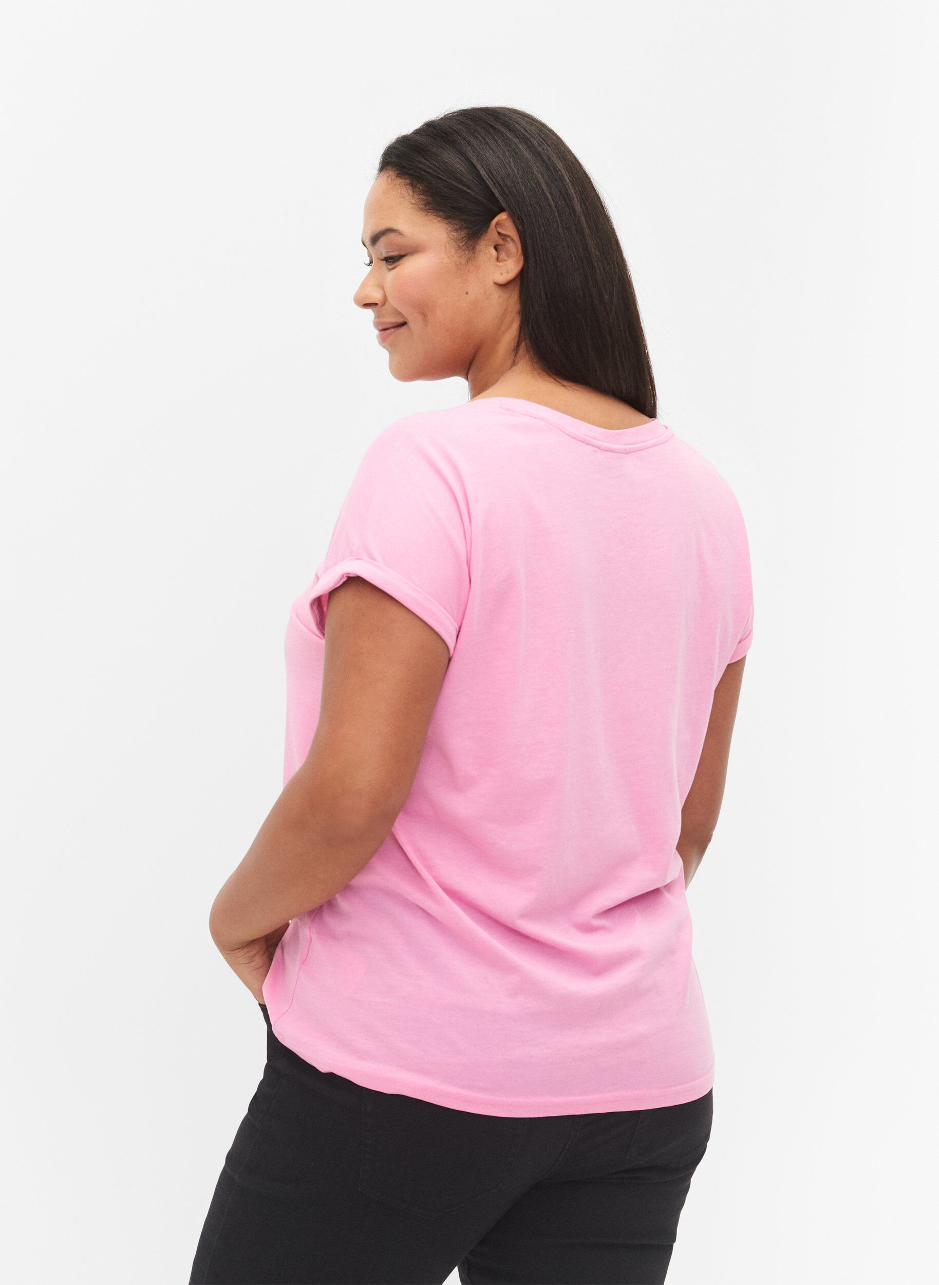 Zizzi T-shirt &agrave; manches courtes en m&eacute;lange de coton, Rose, Model image number 2