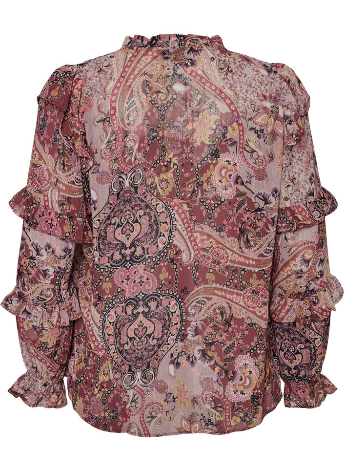 Blouse &agrave; imprim&eacute; cachemire et d&eacute;tails &agrave; volants, Mauve, Packshot image number 1