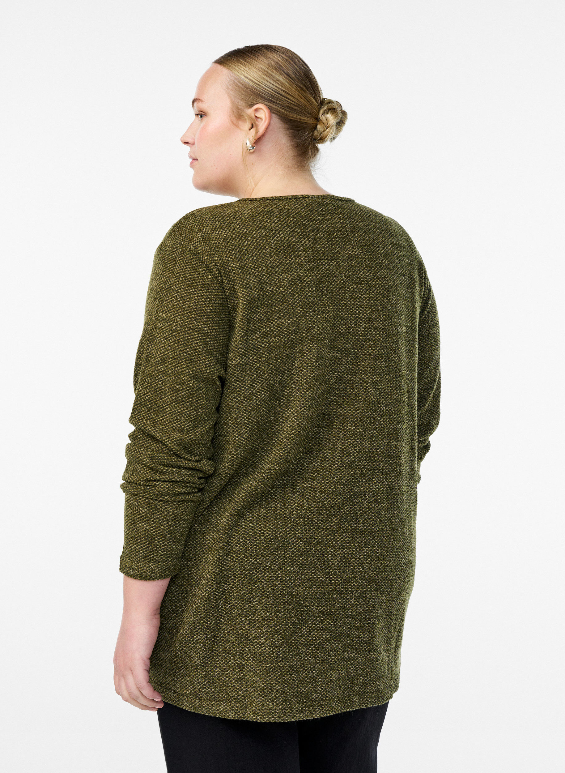 ZizziBlouse &agrave; manches longues avec texture, Vert, Model image number 2