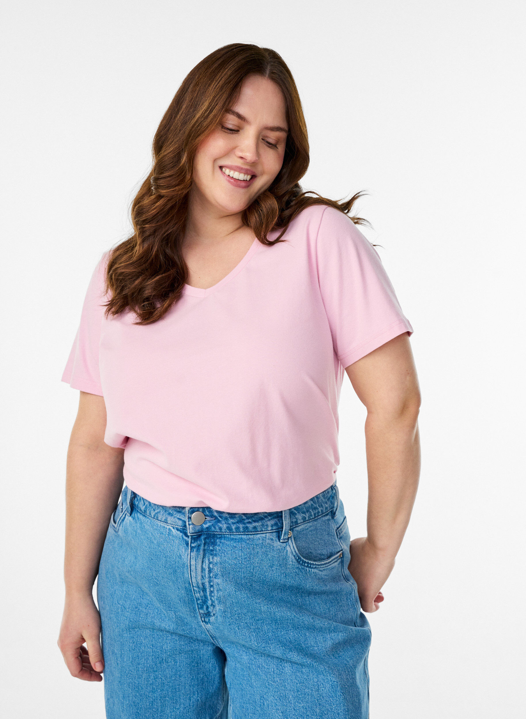 ZizziT-shirt basic uni en coton, Rose, Model image number 0