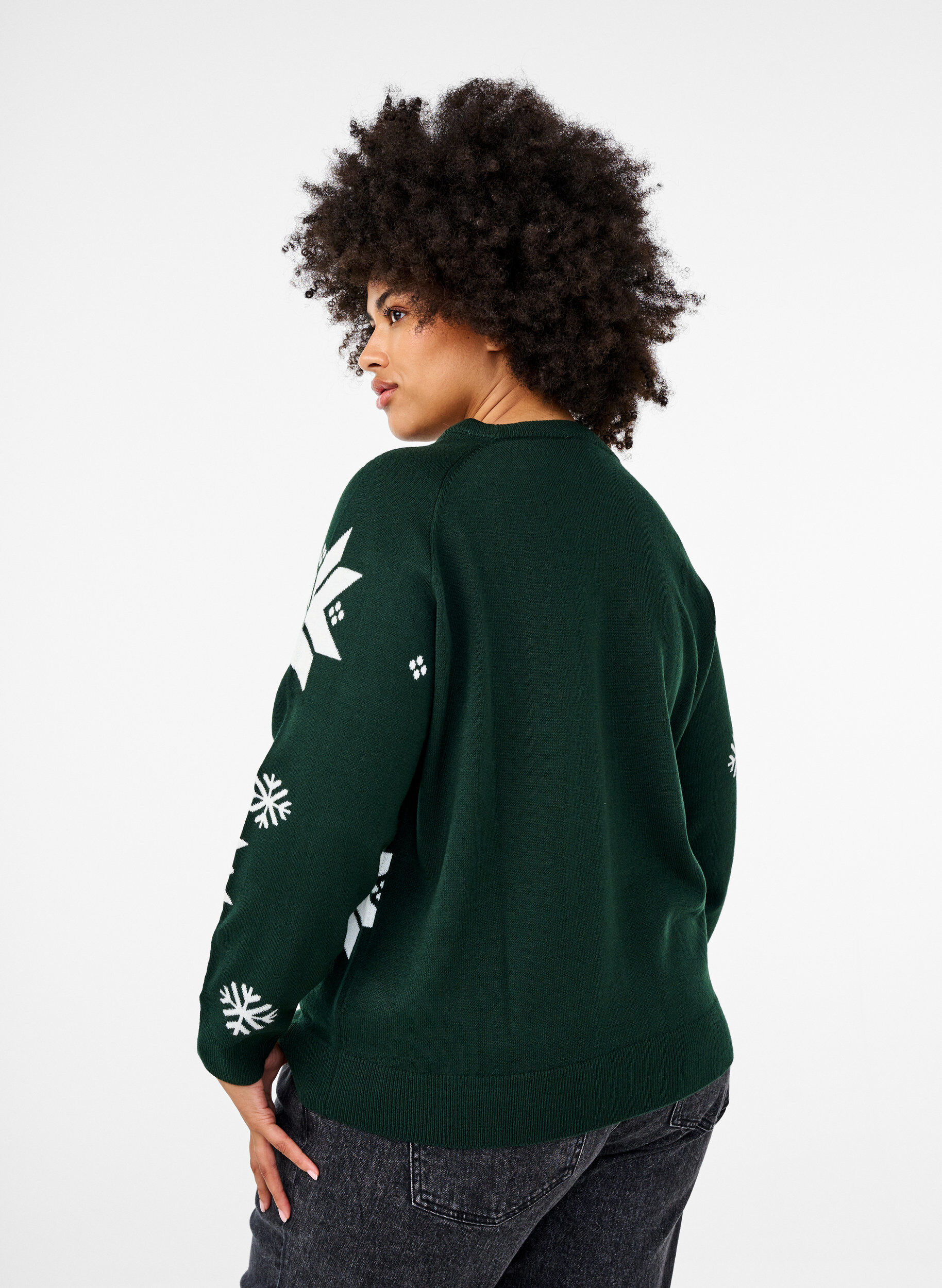 Zizzi Pull tricot&eacute; avec des flocons de neige, Vert, Model image number 2