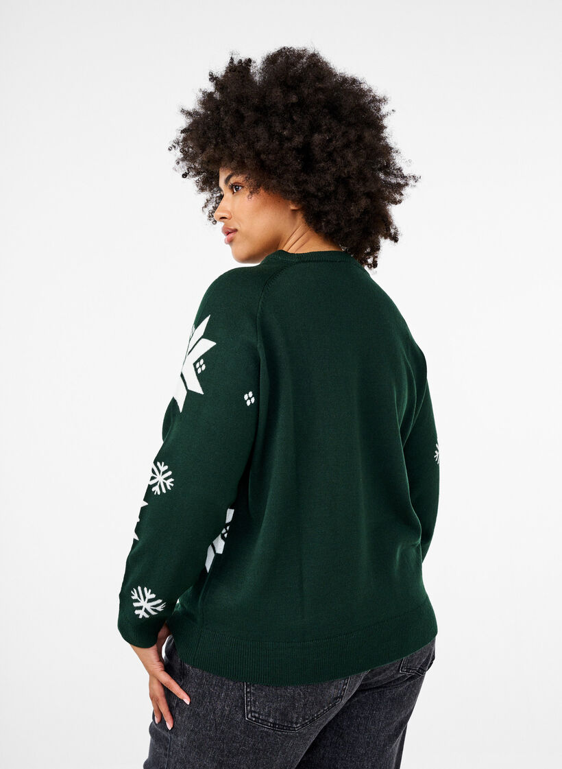 Pull tricoté avec des flocons de neige, Vert, Model image number 2