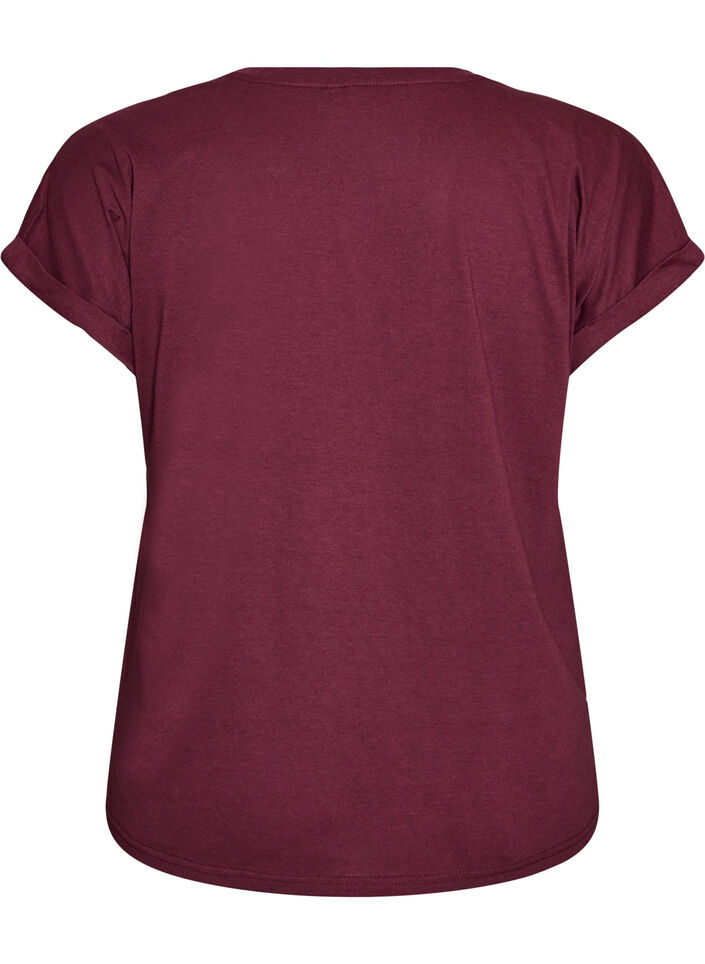 T-shirt &agrave; manches courtes en coton m&eacute;lang&eacute;, Bordeaux, Packshot image number 1