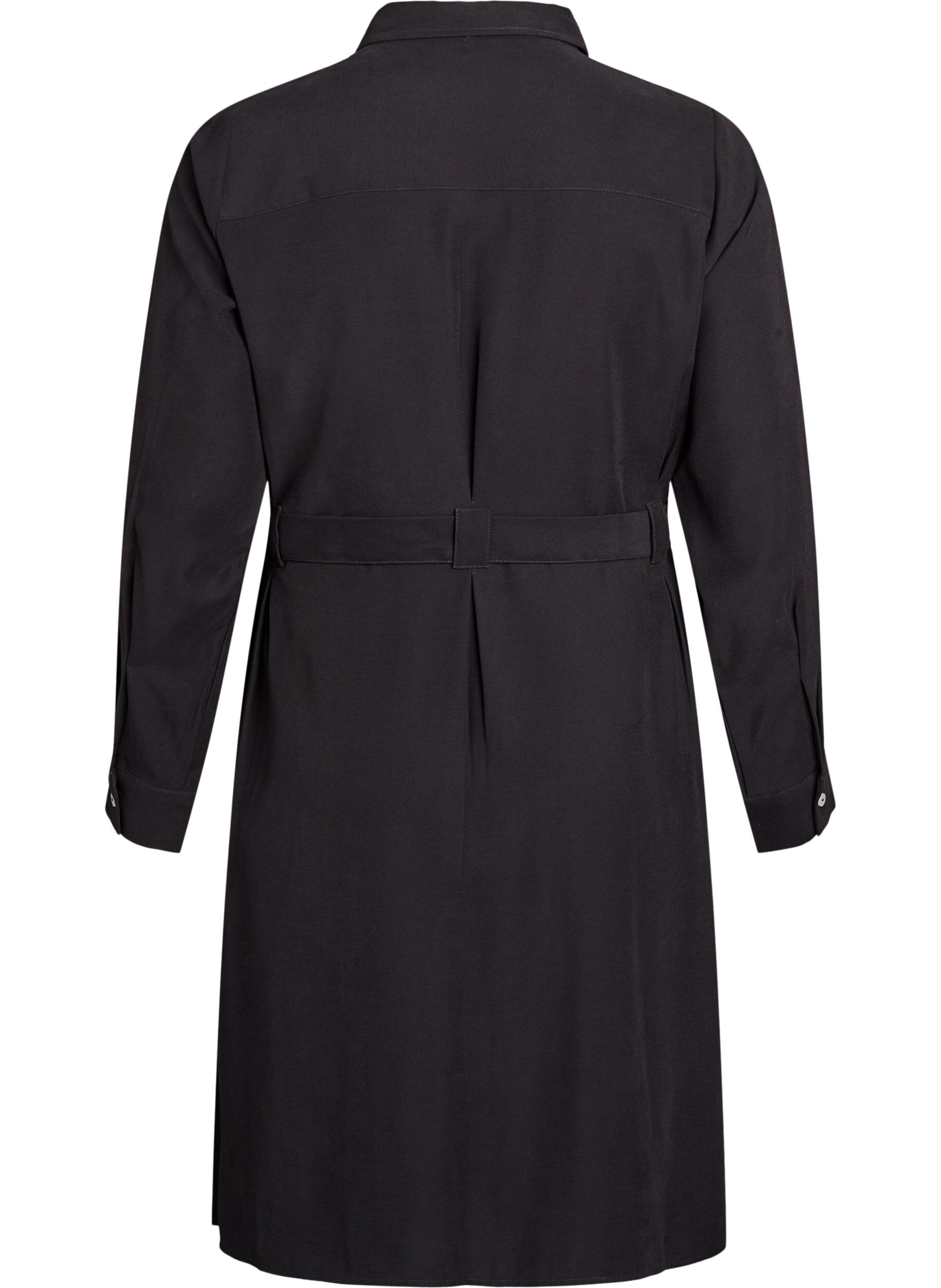 Zizzi Robe chemise avec ceinture &agrave; nouer et manches longues, Noir, Packshot image number 1