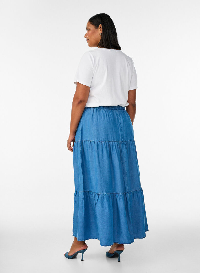 Jupe maxi en jean avec volants, Bleu, Model image number 1