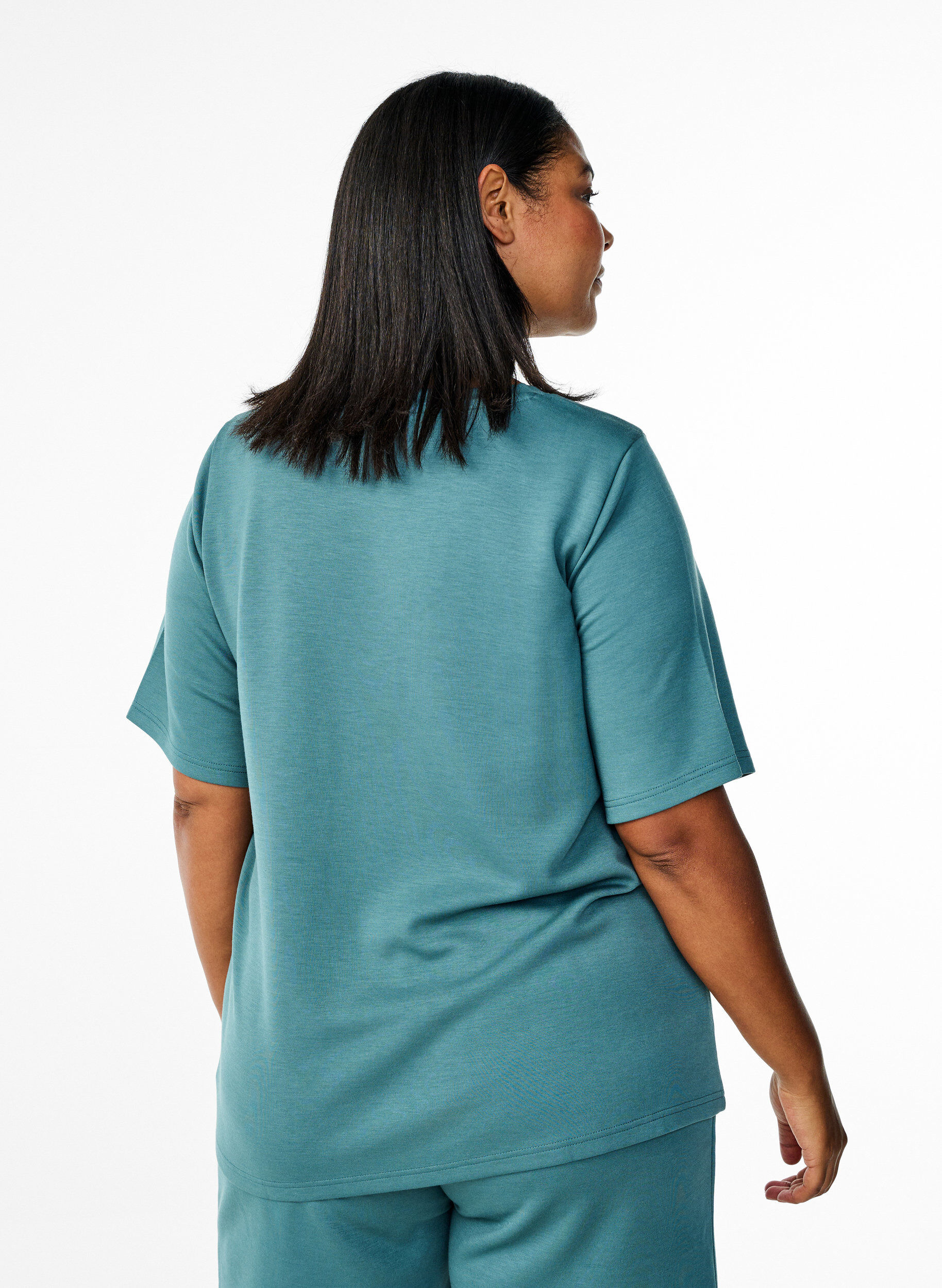 Zizzi T-shirt en modal m&eacute;lang&eacute;, Vert, Model image number 2