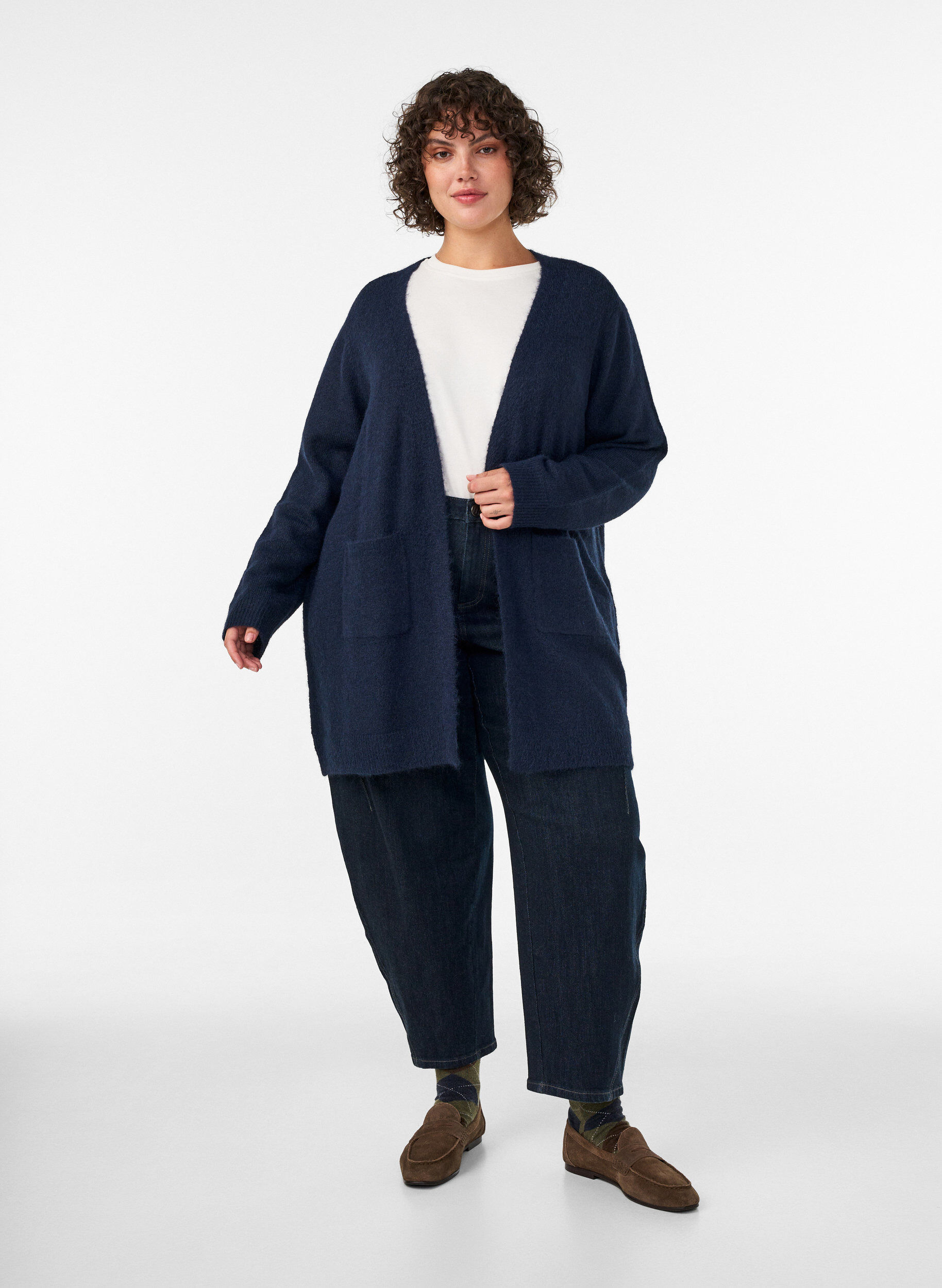 ZizziCardigan long avec poches, Bleu, Model image number 1