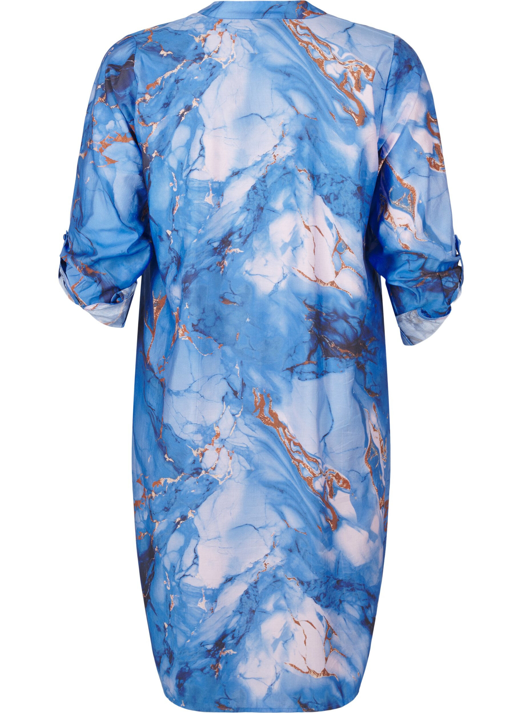 Zizzi Robe chemise en viscose avec imprim&eacute; marbre, Palace Blue AOP, Packshot image number 1