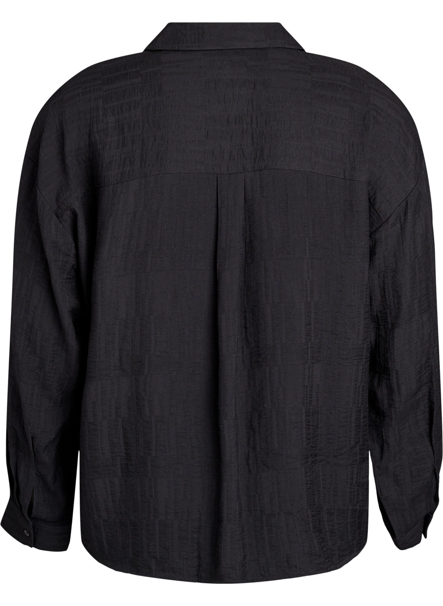 Zizzi Chemise ample avec texture et col en V, Noir, Packshot image number 1
