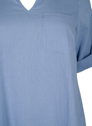 Tunique à manches courtes en coton mélangé avec du lin, Faded Denim, Packshot image number 2