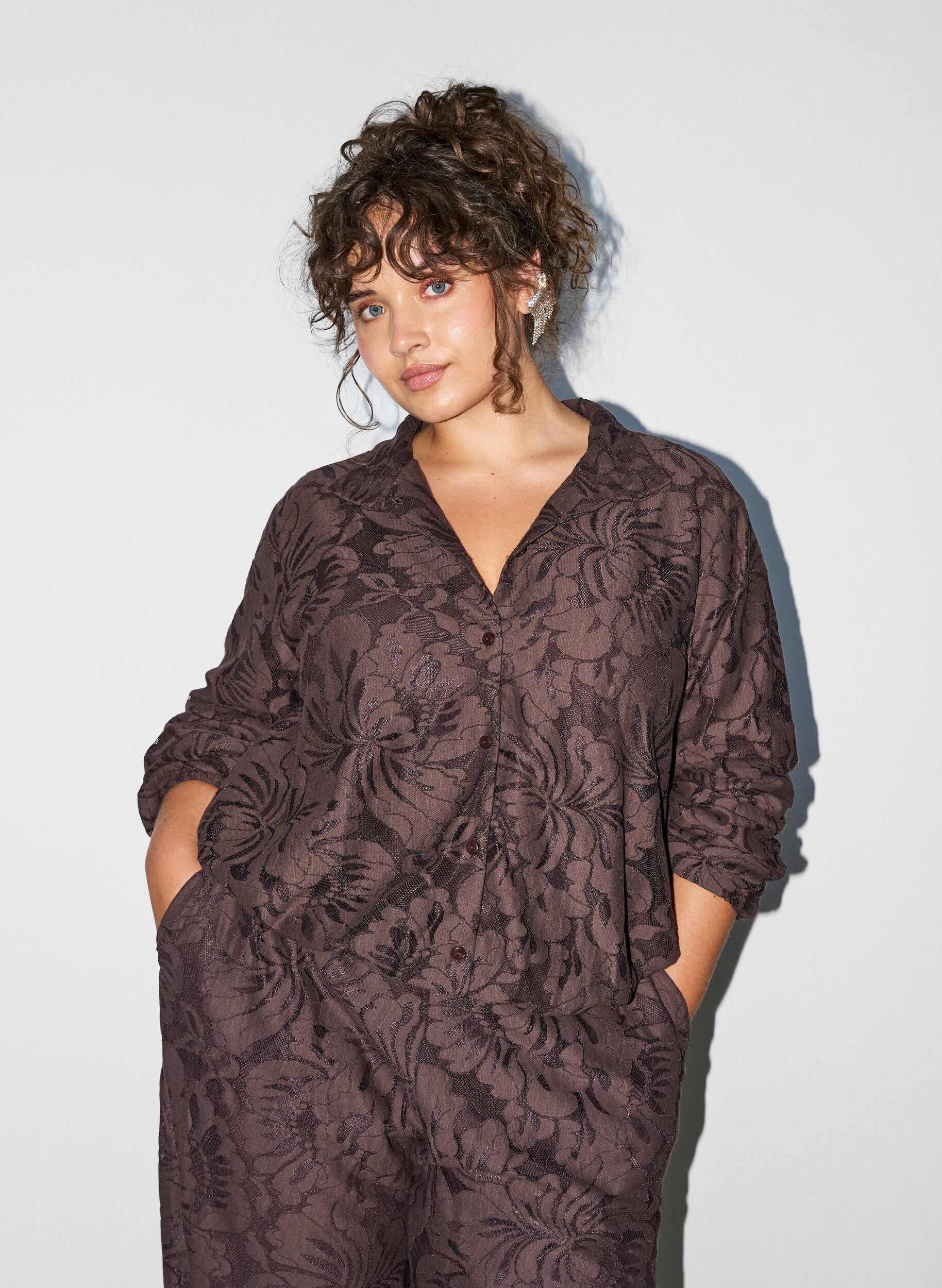 Bomber en jacquard floral, Marron, Model