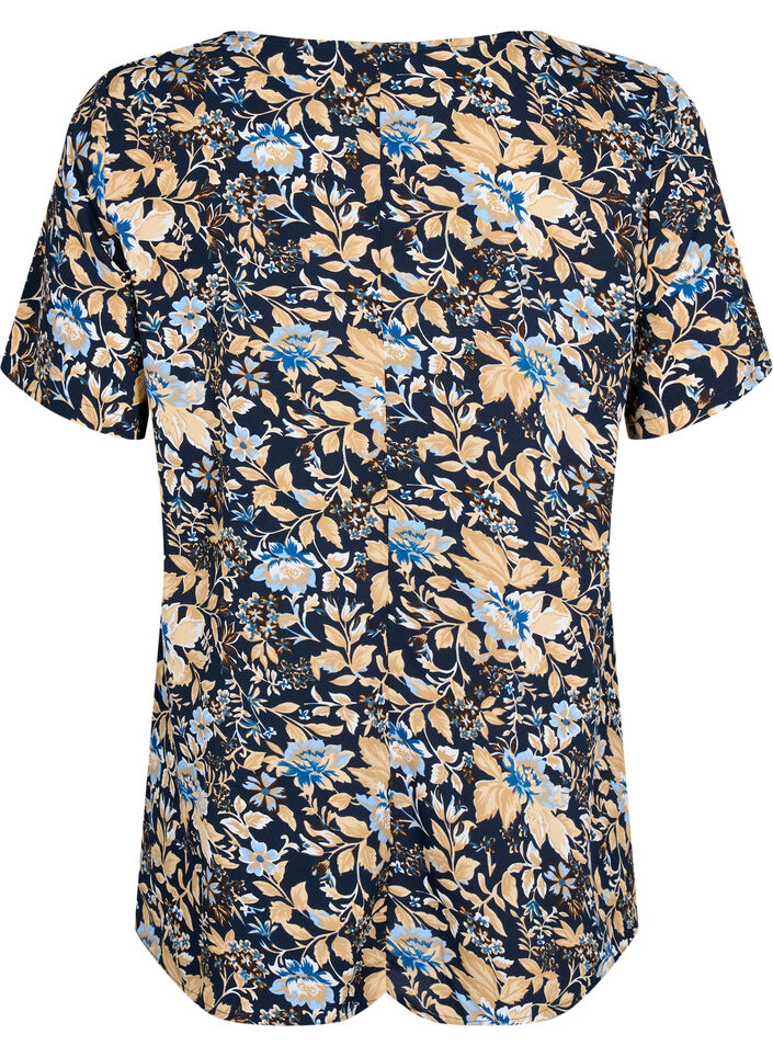 FLASH - Blouse à manches courtes et imprimée, Brown Blue Flower, Packshot image number 1