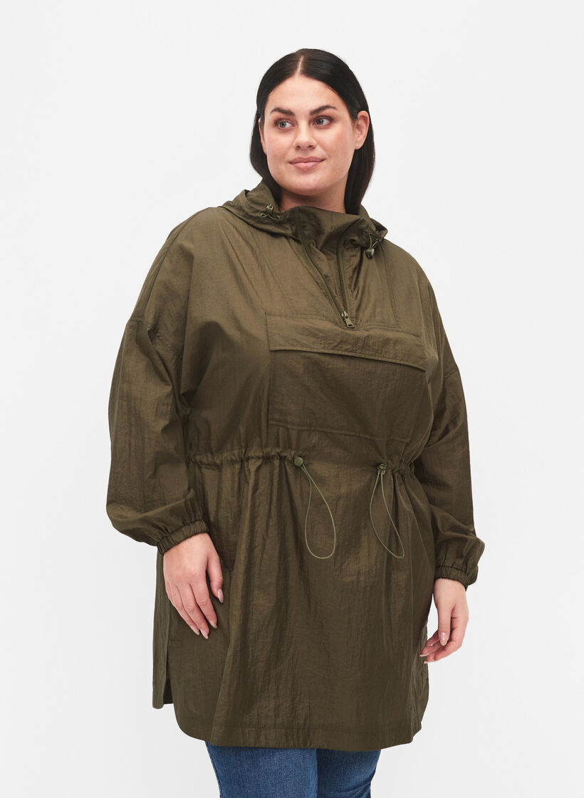 Anorak long avec capuche et poche, Grape Leaf, Model image number 0