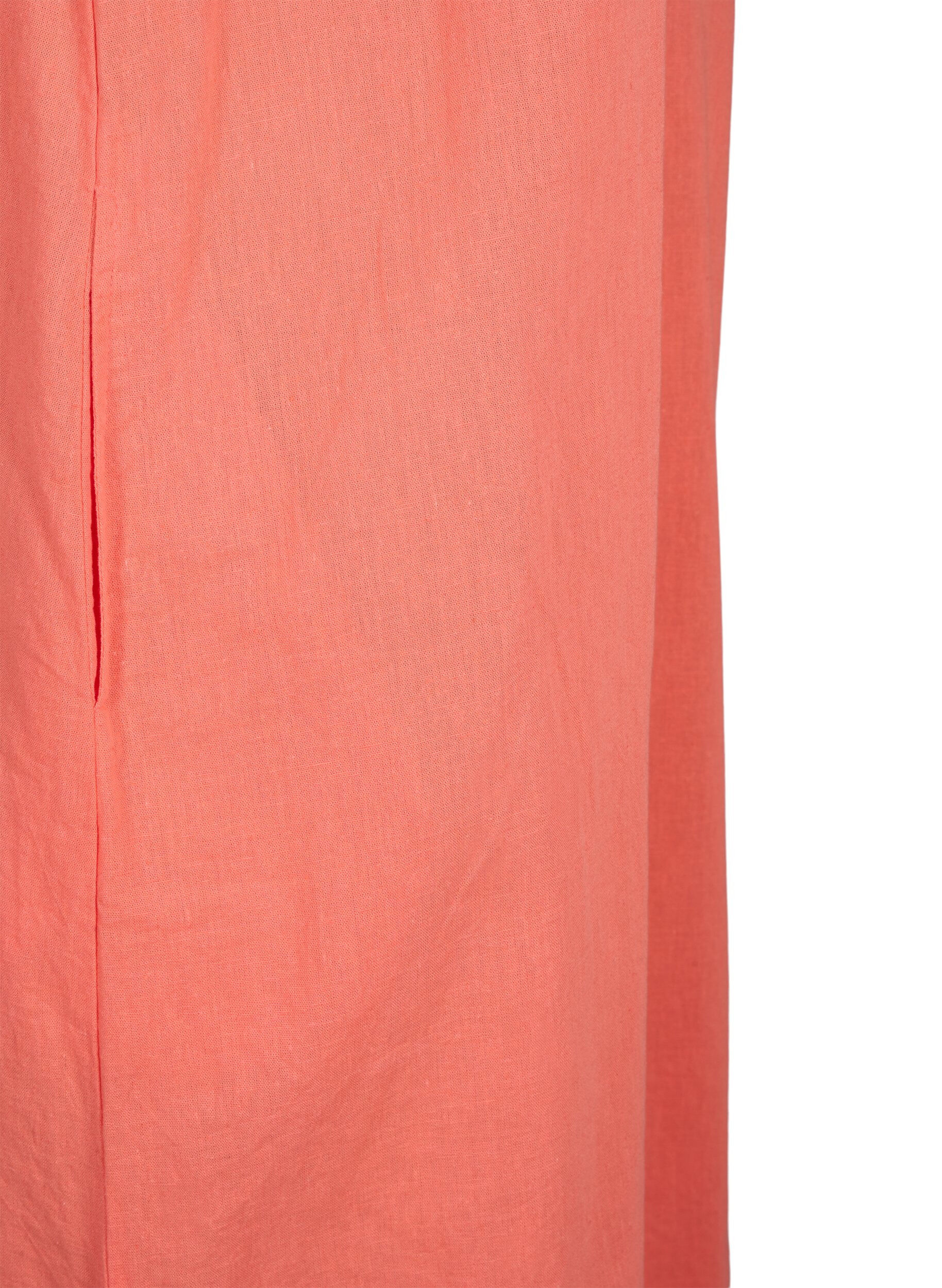 Zizzi Robe sans manches en m&eacute;lange de coton avec du lin, Living Coral, Packshot image number 3