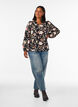 Blouse fleurie en lin et viscose &agrave; manches longues, Noir, Model image number 1