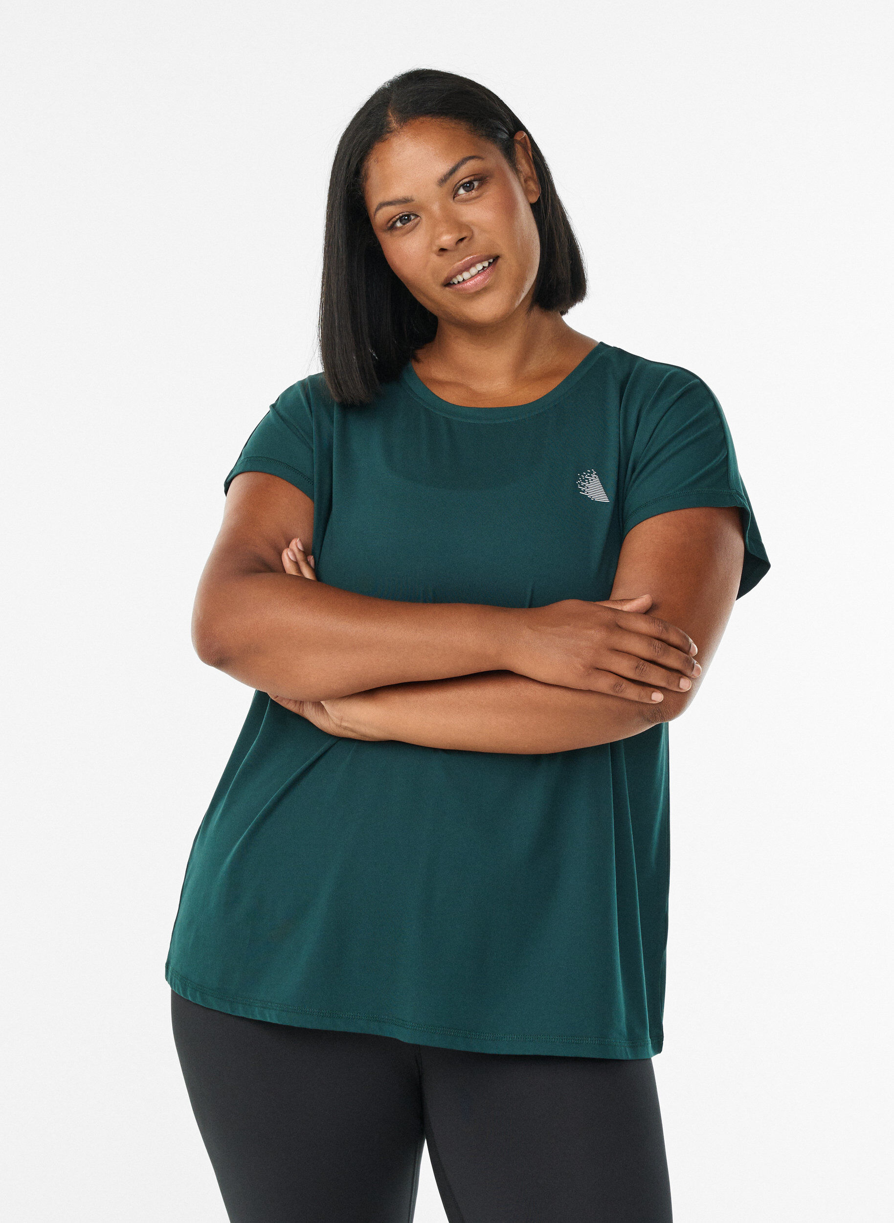 T-shirt de sport couleur unie, Vert fonc&eacute;, Model