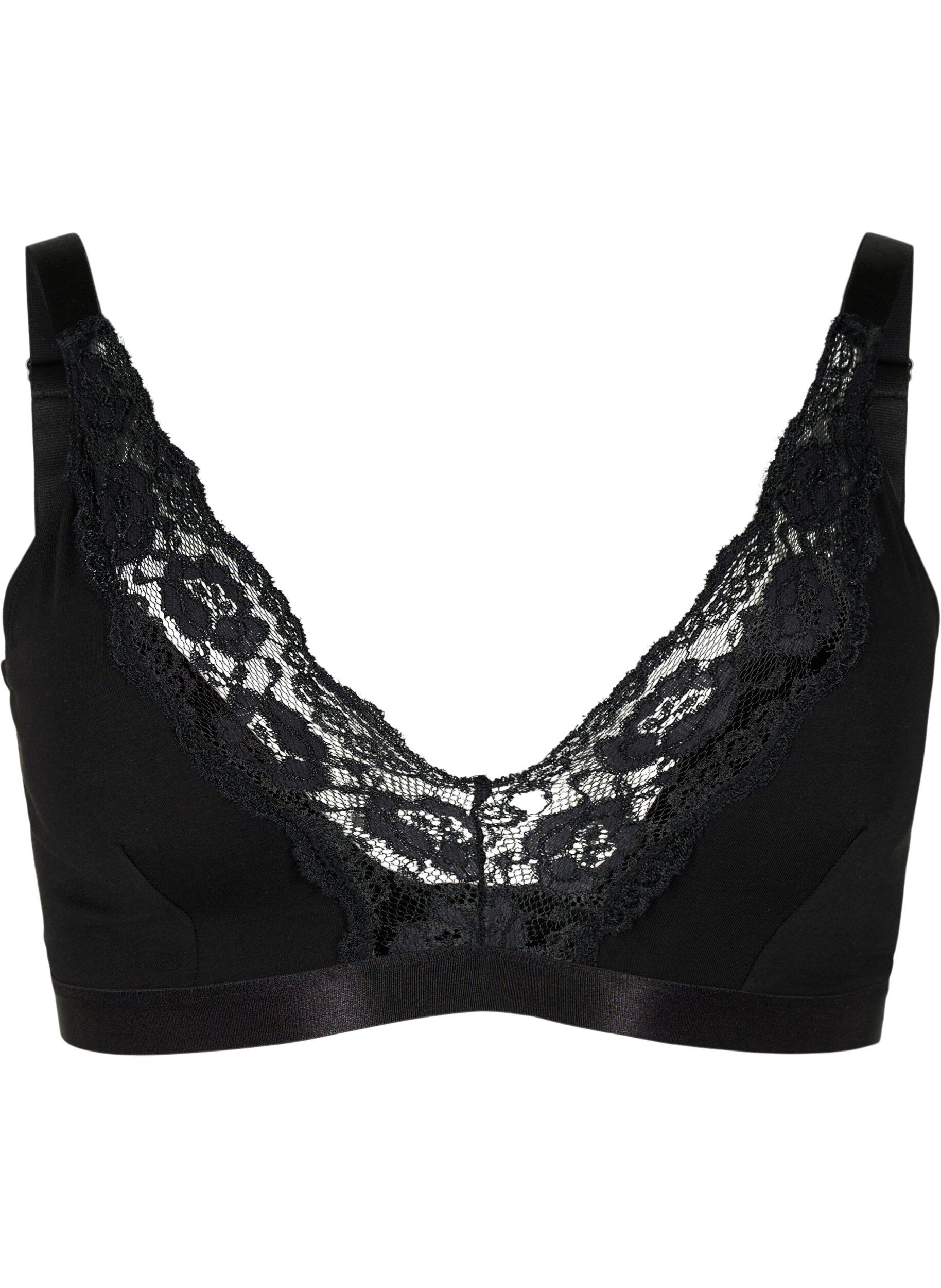 Zizzi Soutien-gorge sans armature en coton avec dentelle, Noir, Packshot image number 0