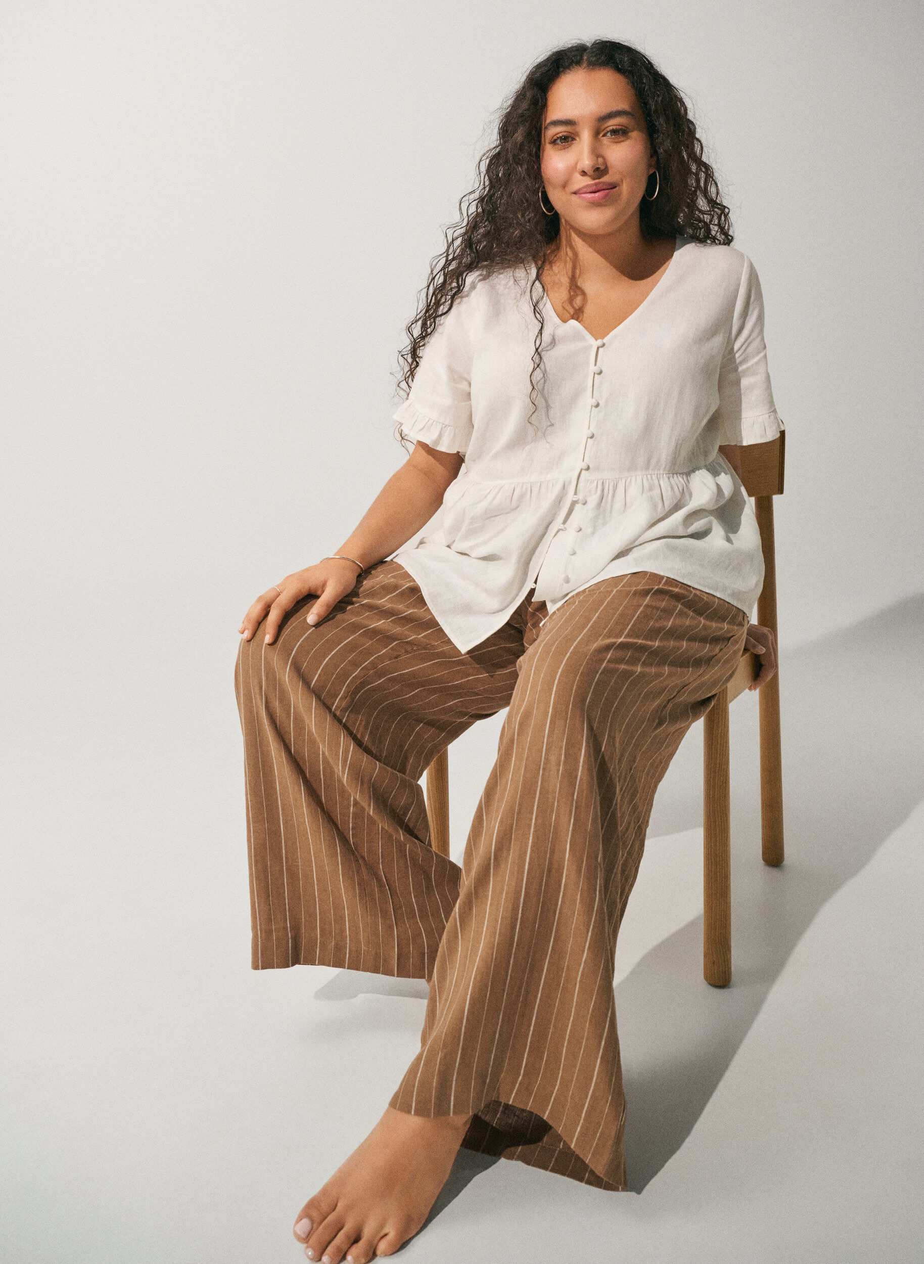 ZizziPantalon large en lin et viscose, Marron, Image image number 0