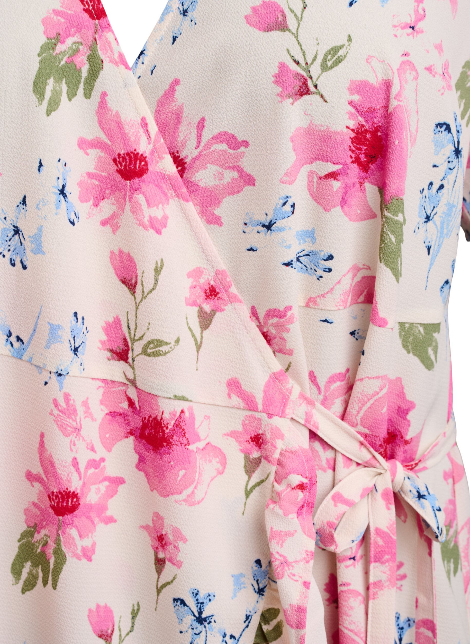 Zizzi Robe portefeuille florale &agrave; manches courtes, Blanc, Packshot image number 2