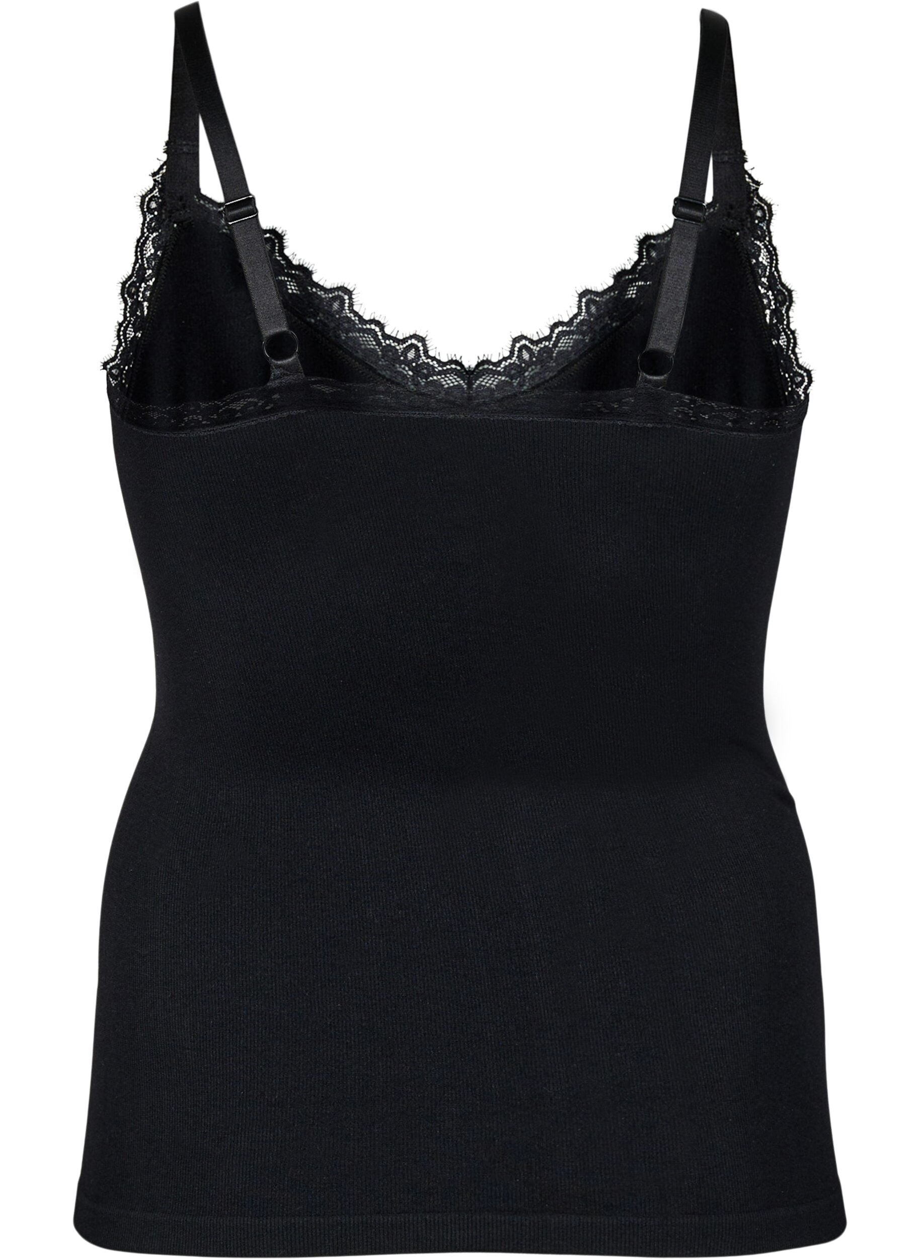 Zizzi Haut sans couture avec bordure en dentelle, Black, Packshot image number 1