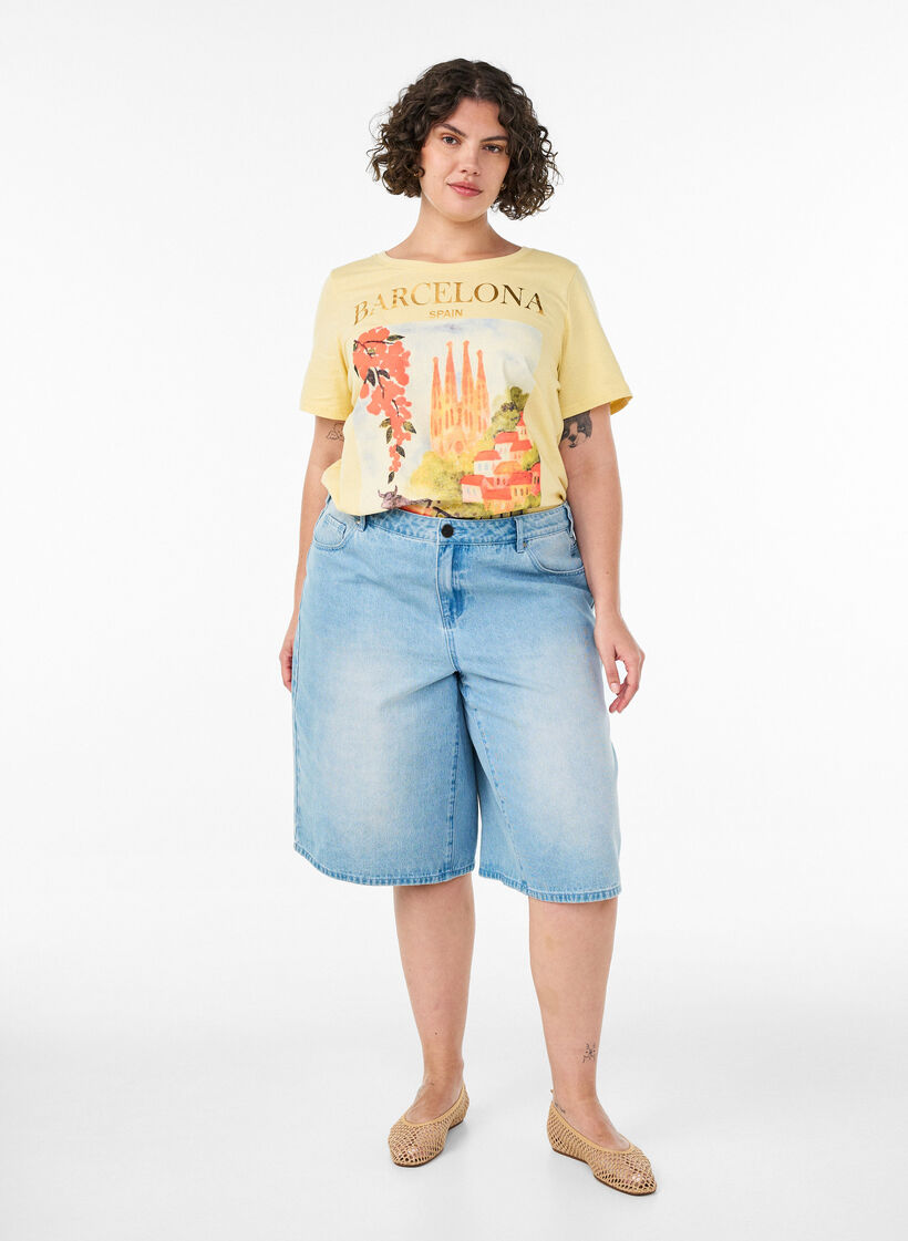 T-shirt en coton avec imprim&eacute;, Jaune clair, Model image number 1