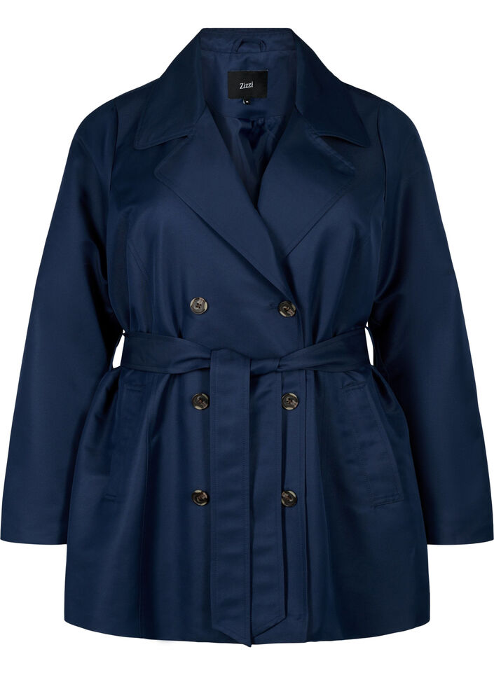 Trench court avec ceinture, Bleu, Packshot image number 0