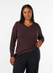 Blouse en viscose avec d&eacute;tails en dentelle et col en V, Marron, Model image number 0