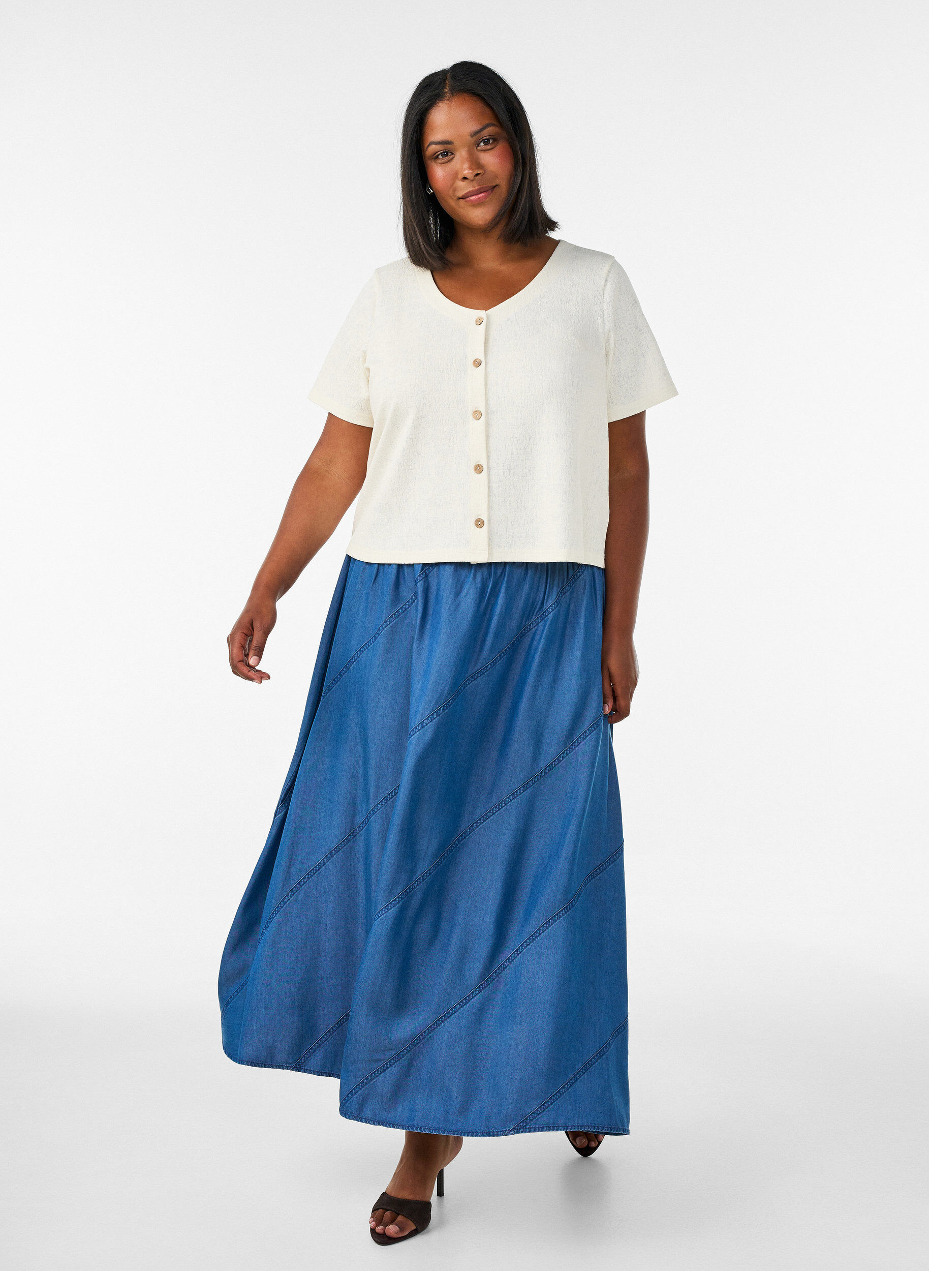 ZizziBlouse en coton textur&eacute; avec fermeture &agrave; boutons, Vanille, Model image number 1