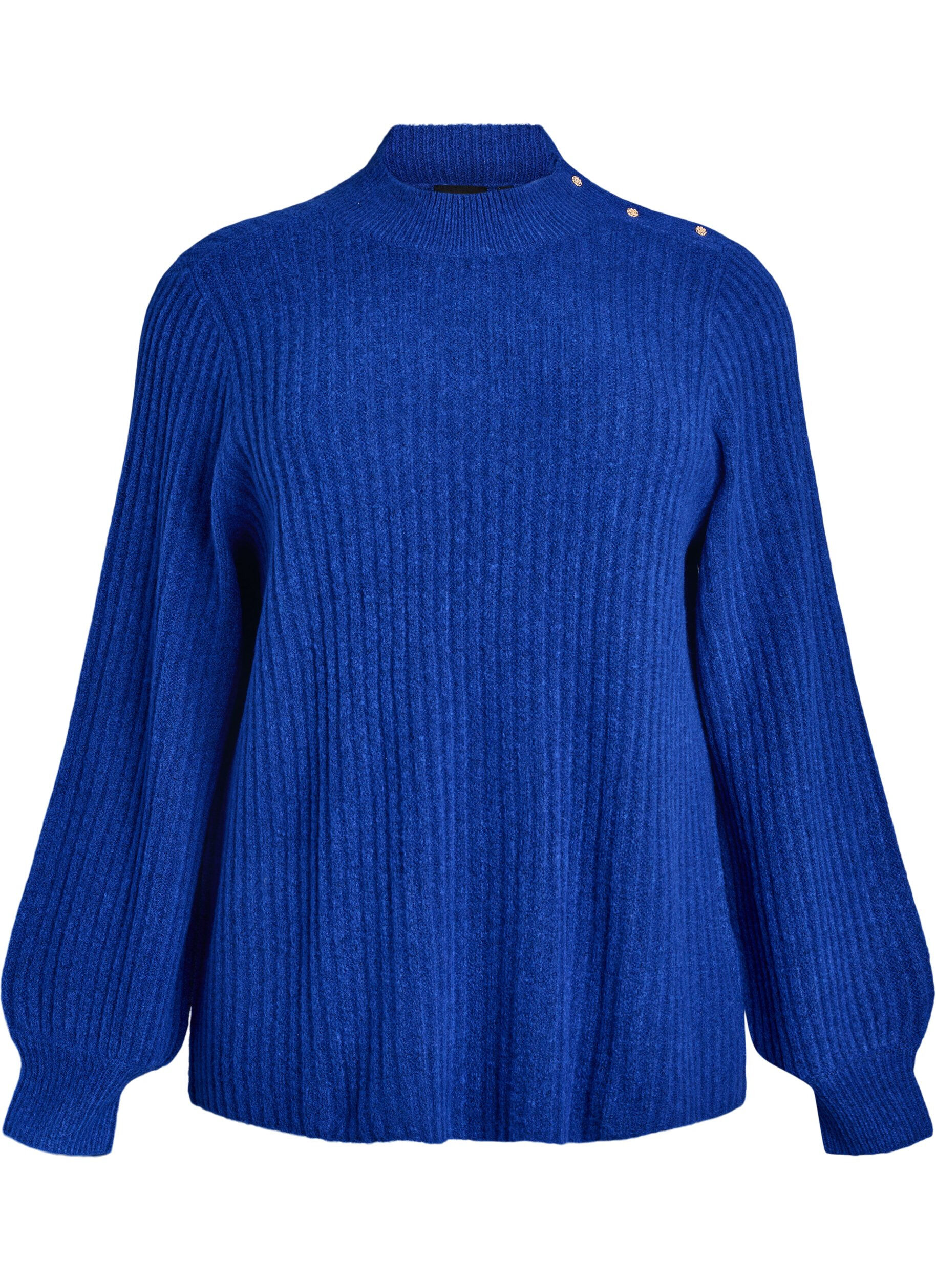 ZizziPull c&ocirc;tel&eacute; &agrave; manches bouffantes et boutons, Bleu, Packshot image number 0
