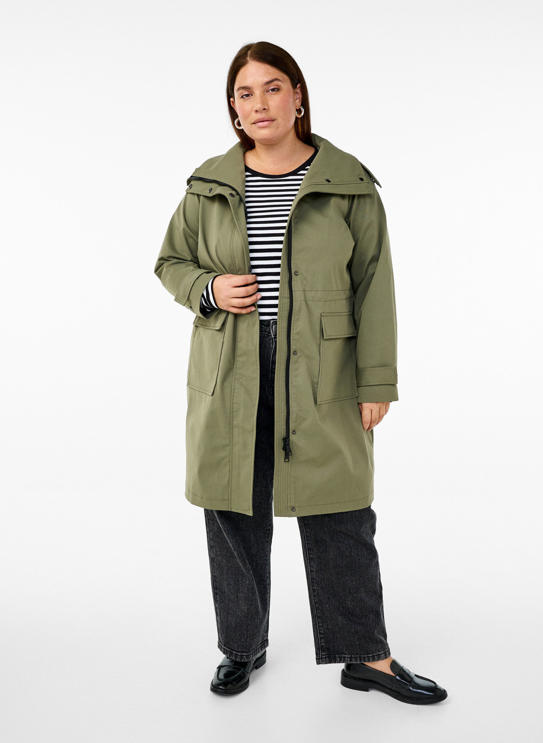 Zizzi Veste parka imperm&eacute;able, Vert fonc&eacute;, Model image number 1