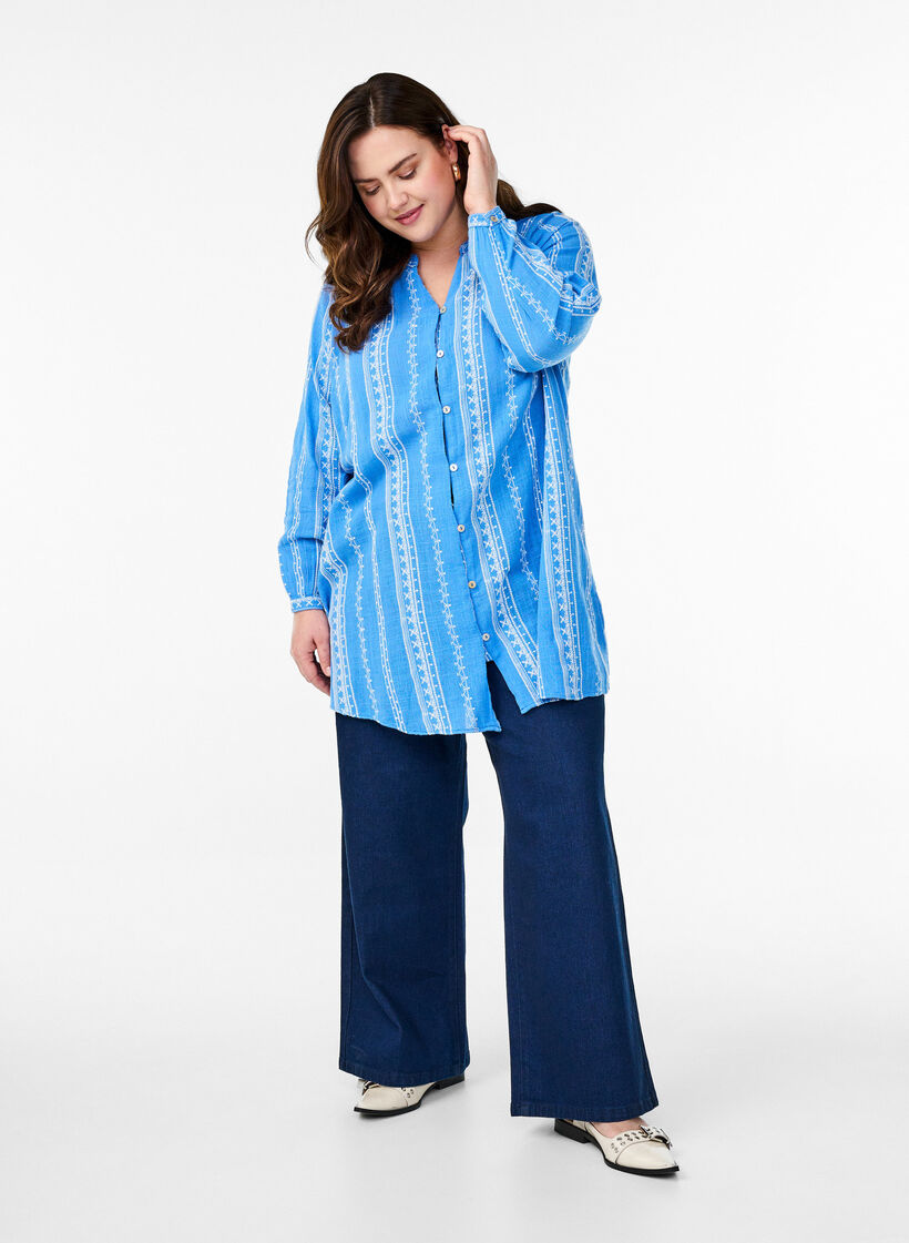 Tunique avec motif brodé, Bleu, Model image number 1