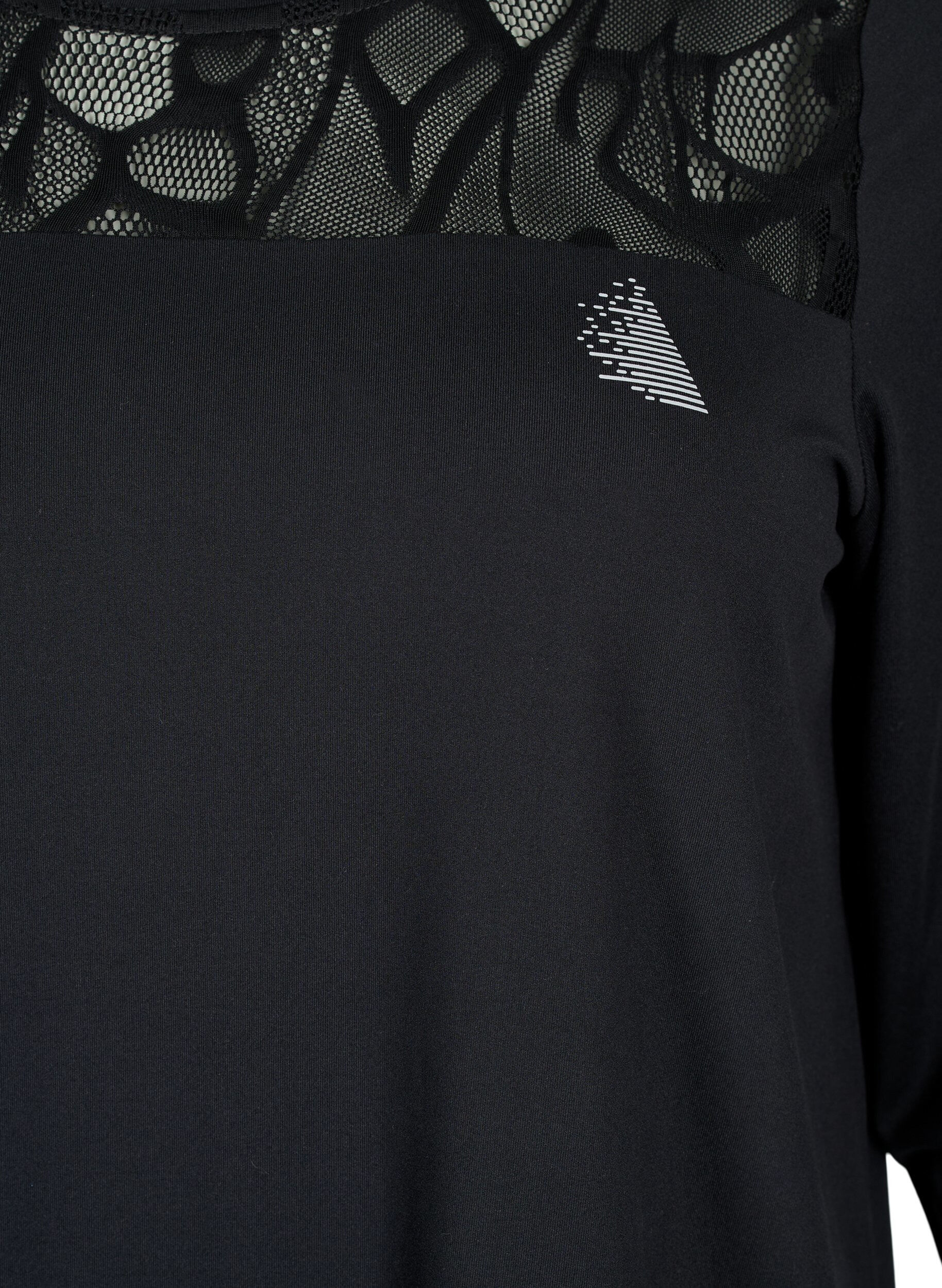 Zizzi T-shirt d'entra&icirc;nement avec manches 3/4 et maille &agrave; motifs, Black, Packshot image number 2