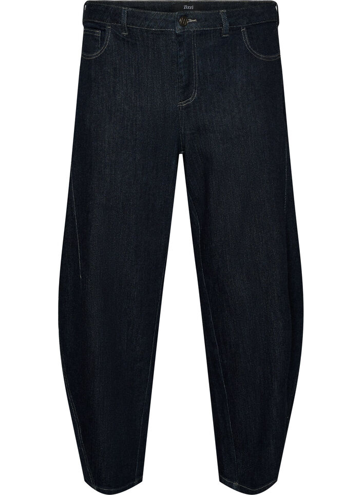 Jean taille haute coupe Barrel, Bleu, Packshot image number 0