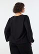 Blouse en viscose &agrave; col V et coupe ballon, Noir, Model image number 2