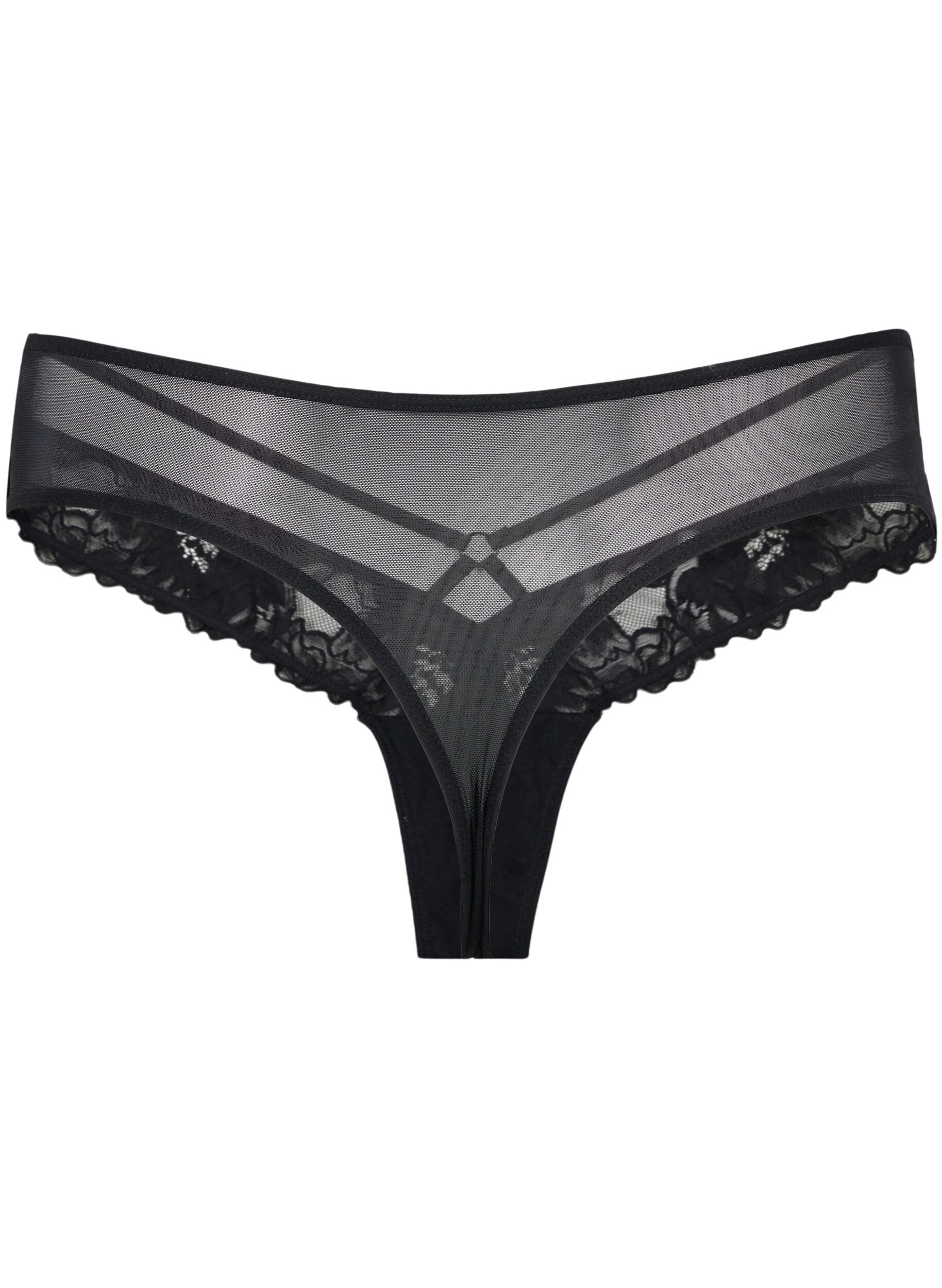 Zizzi String en dentelle avec d&eacute;tails, Black, Packshot image number 1