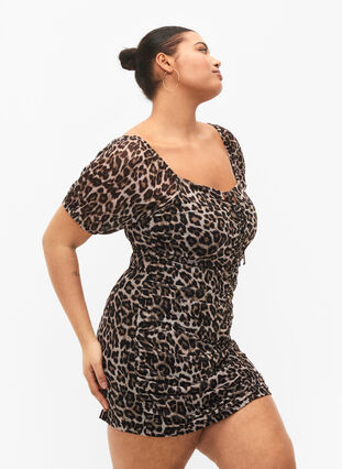 Robe courte en maille avec imprimé léopard, Leo, Model image number 2