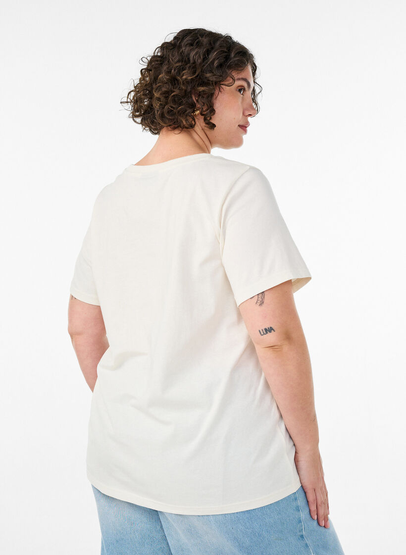 T-shirt en coton avec imprim&eacute;, Vanille, Model image number 2