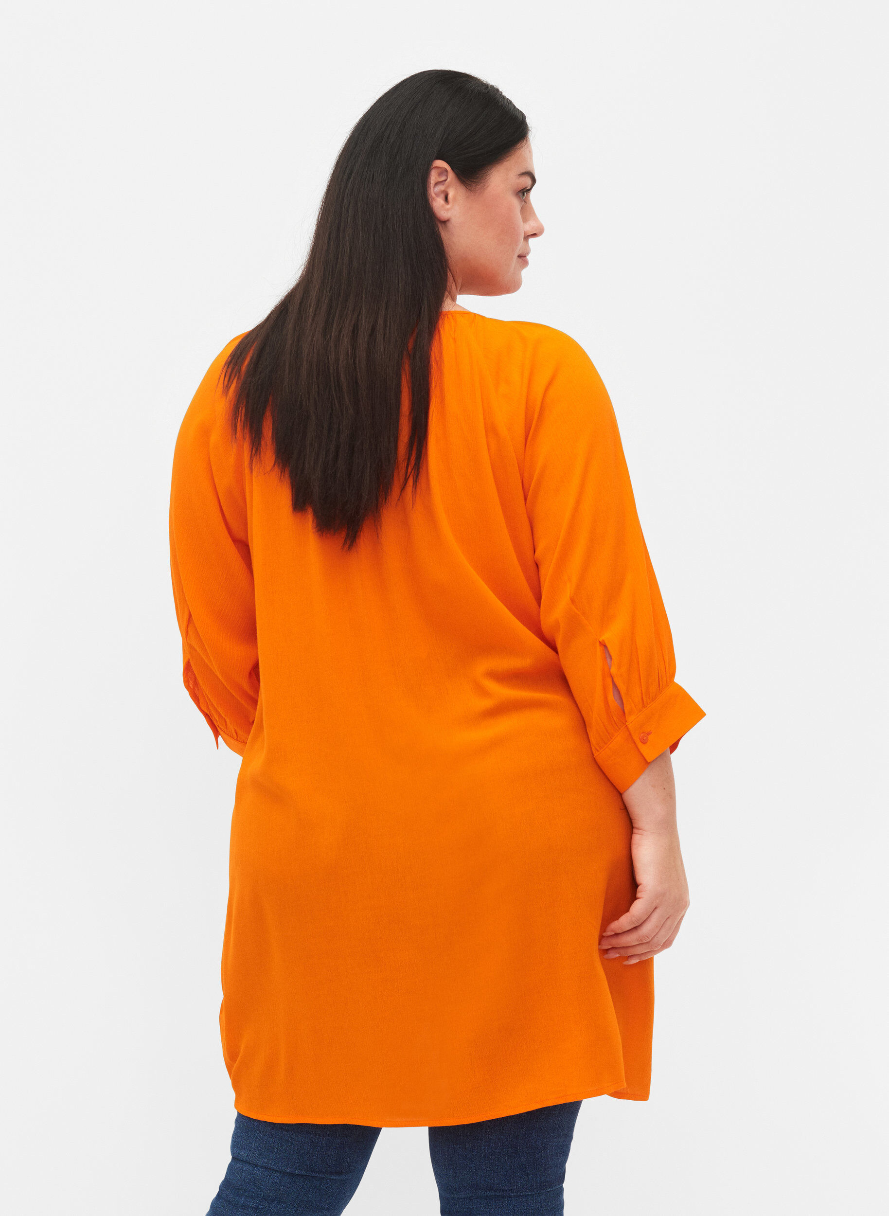 Zizzi Tunique en viscose &agrave; manches 3/4, Orange, Model image number 2