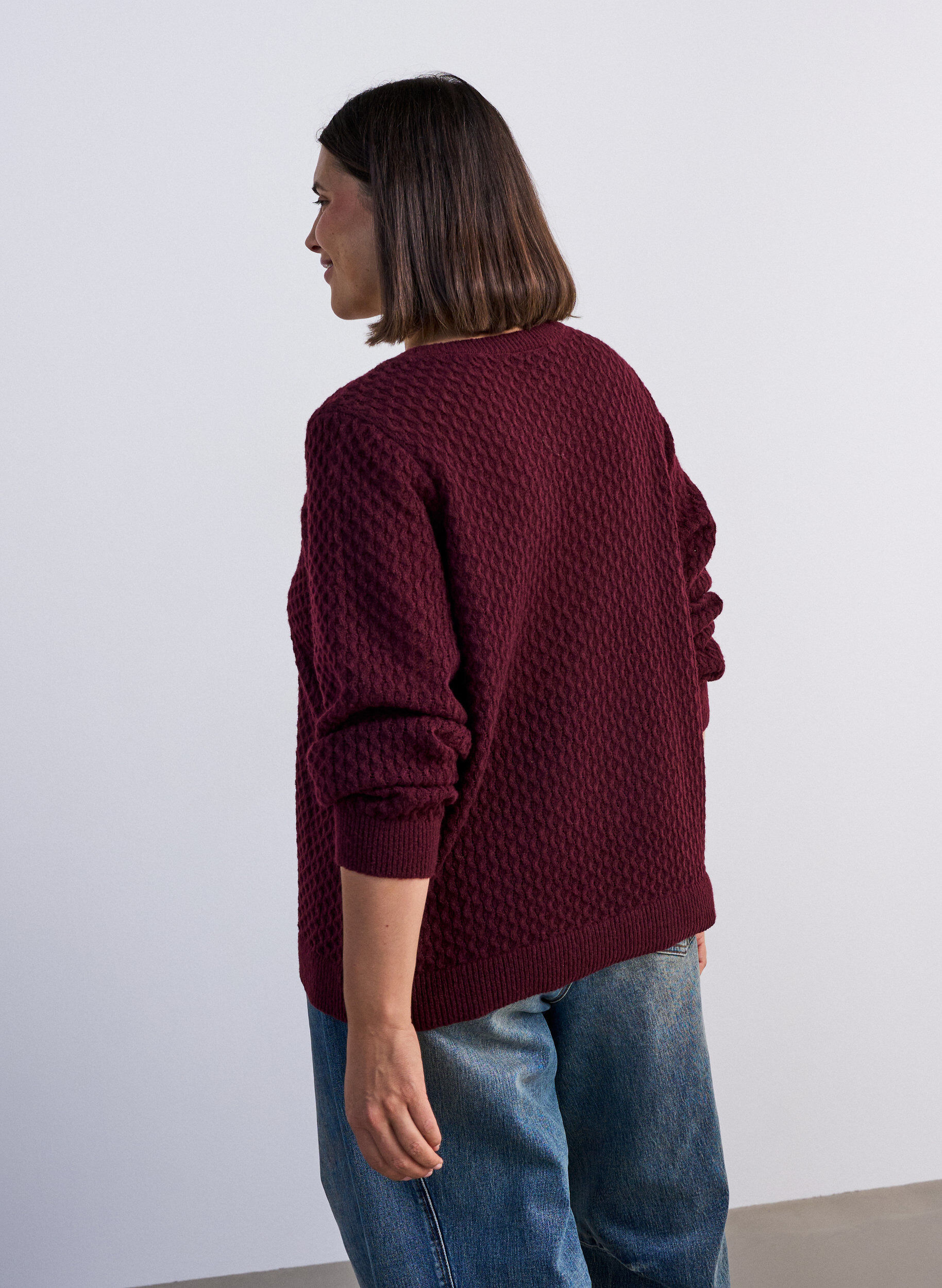 ZizziBlouse en maille avec motif ajour&eacute; textur&eacute;, Bordeaux, Model image number 2