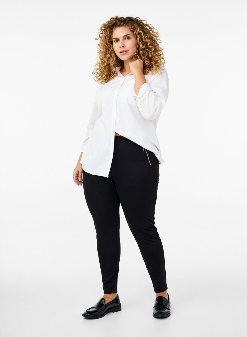 Legging en viscose avec détail de fermeture éclair, Noir, Model image number 1
