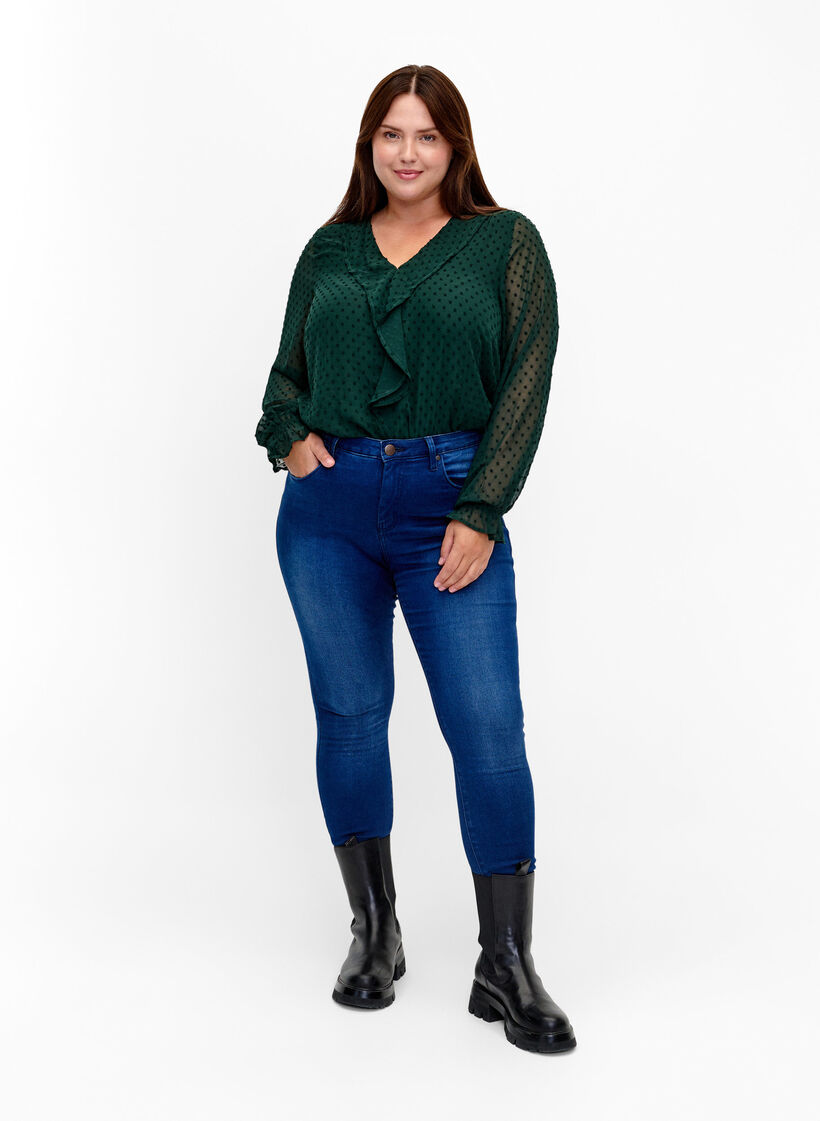 Blouse avec volants et texture en pointillés, Scarab, Model image number 3