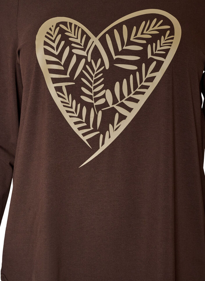 Haut de pyjama en coton &agrave; imprim&eacute; c&oelig;urs, Marron, Packshot image number 2