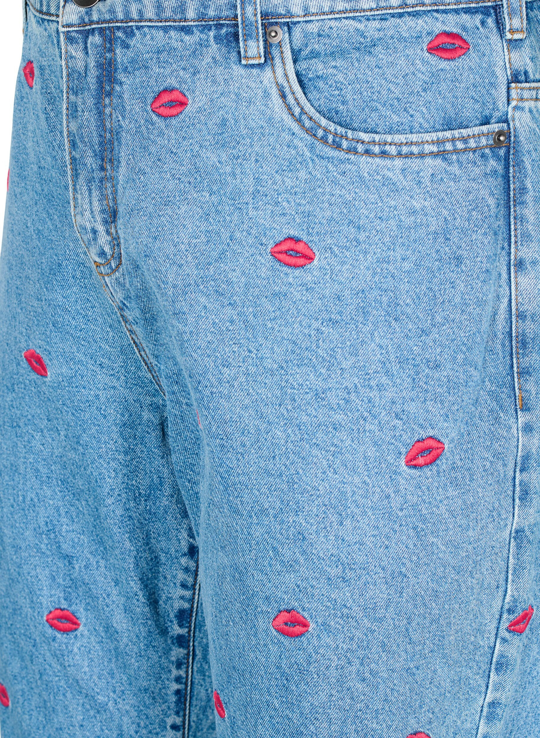Zizzi Jean Gemma &agrave; taille haute et &agrave; d&eacute;cor l&egrave;vres, Bleu, Packshot image number 2