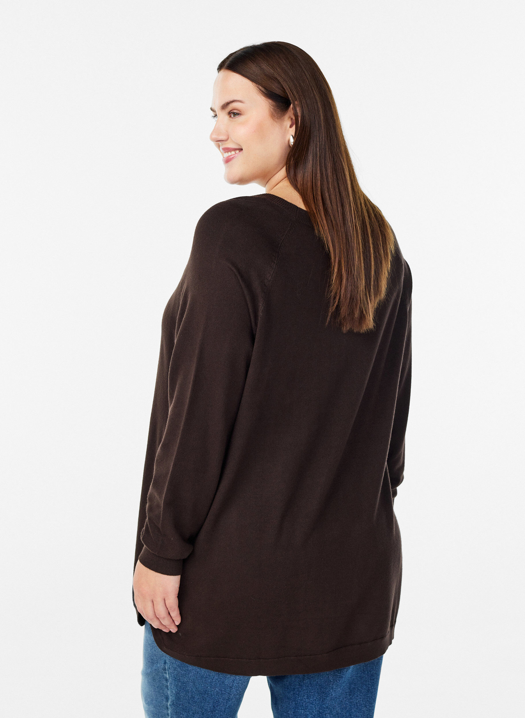 ZizziBlouse en maille avec boutons sur le c&ocirc;t&eacute;, Marron, Model image number 2
