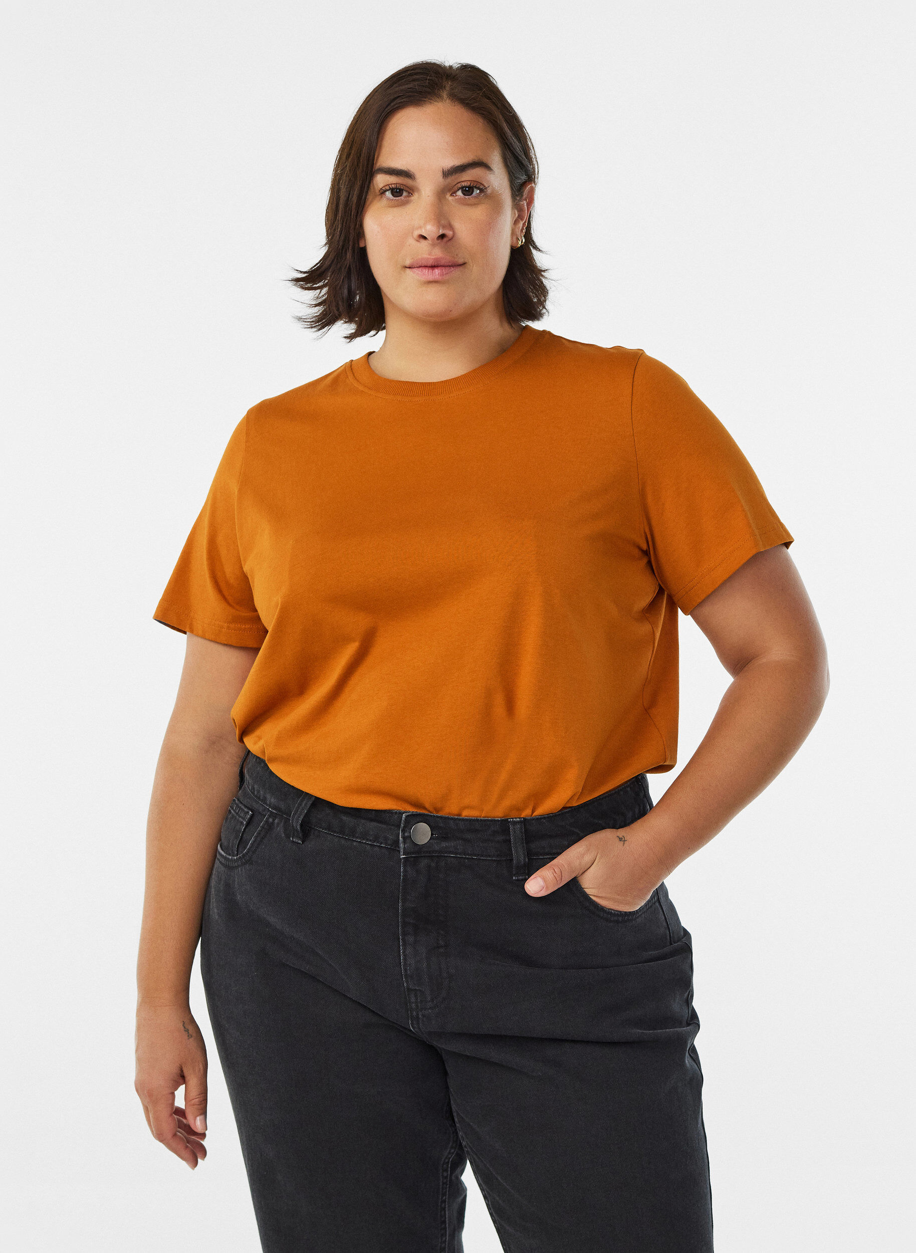 ZizziT-shirt basique en coton &agrave; col rond, Orange, Model image number 0